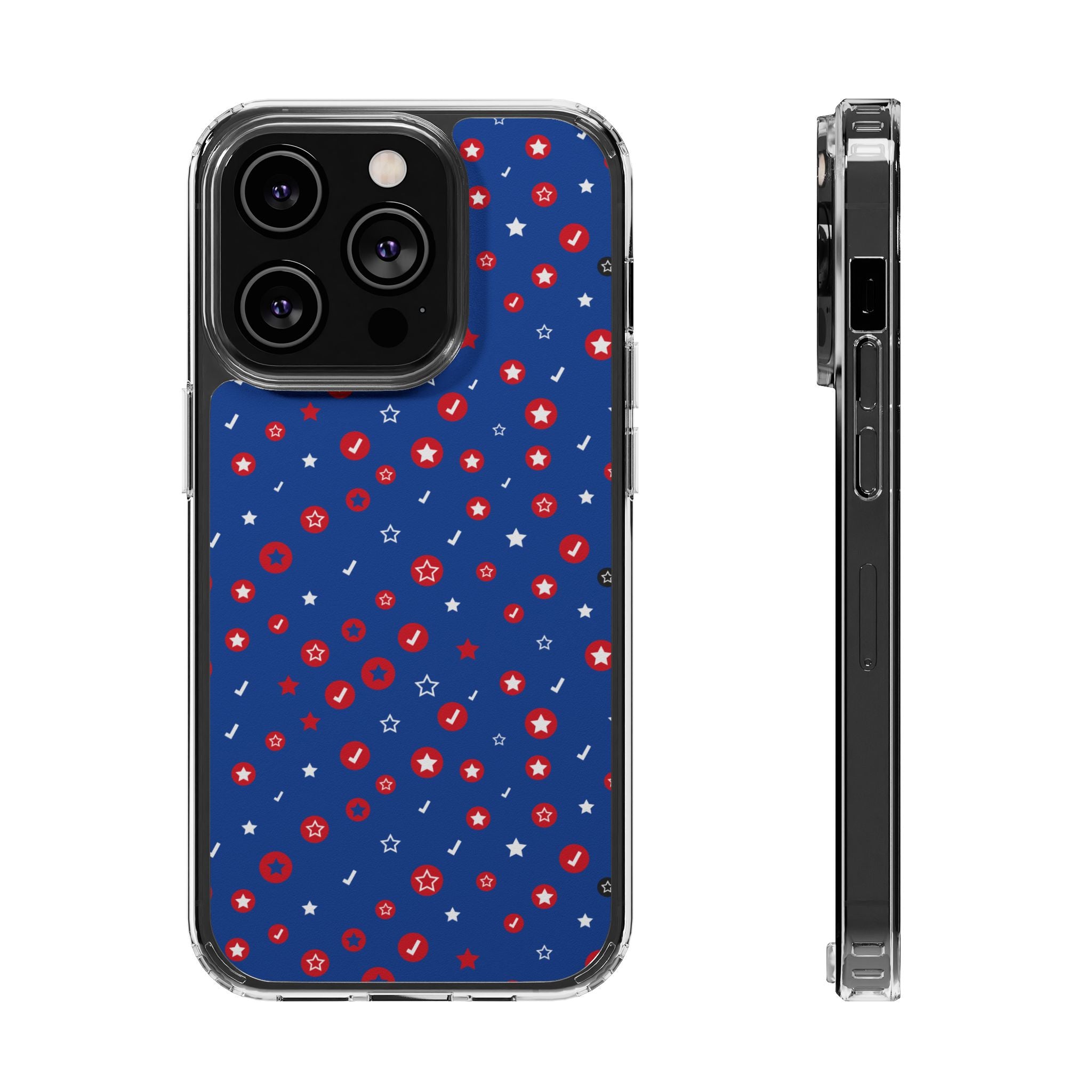 Clear Magnetic Phone Case — Navy Confetti Stars & Dots Impact-Resistant