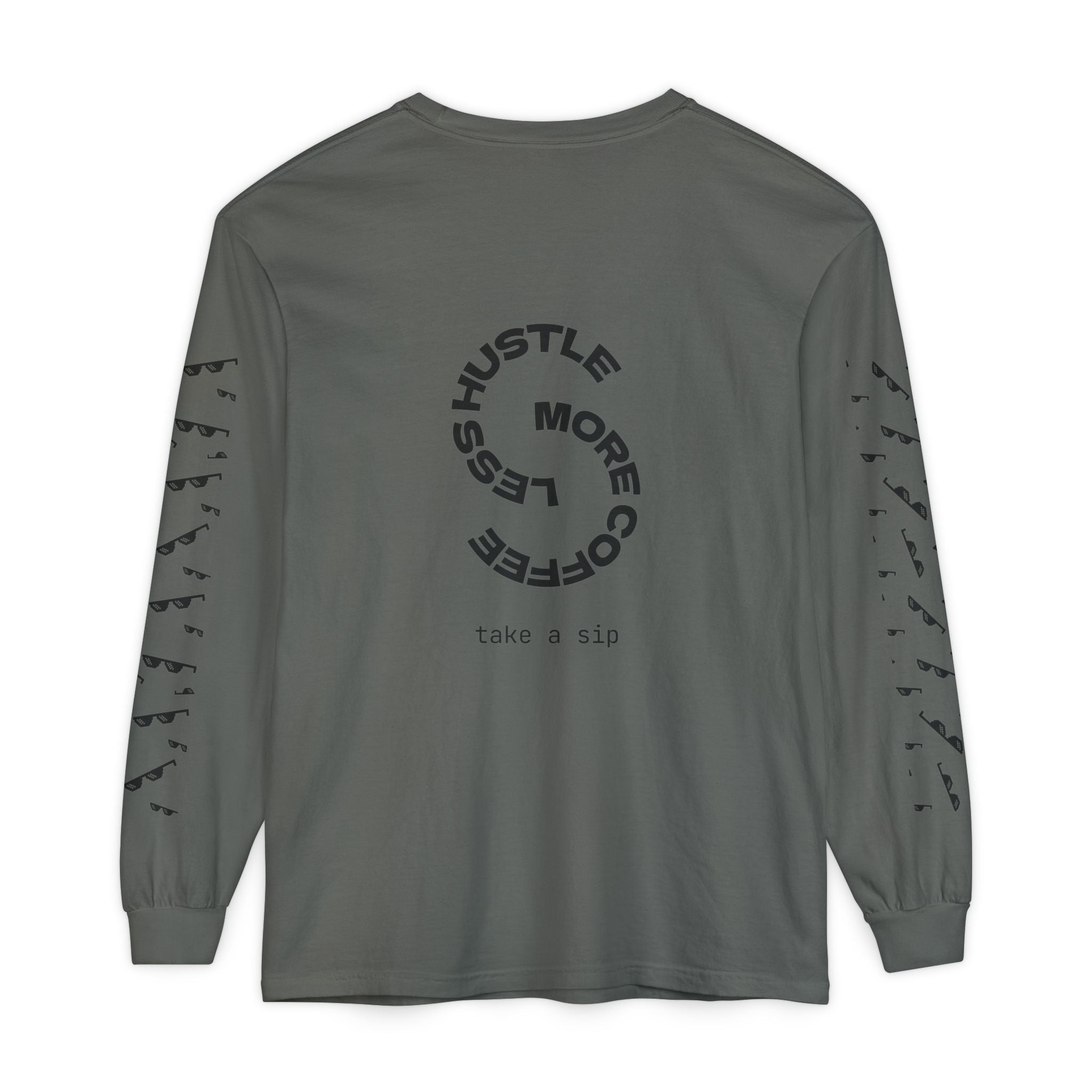Long Sleeve T-Shirt — "When the Fit Hard But Life Isn't" Fitness Graphic (Hustle More, Less Coffee)