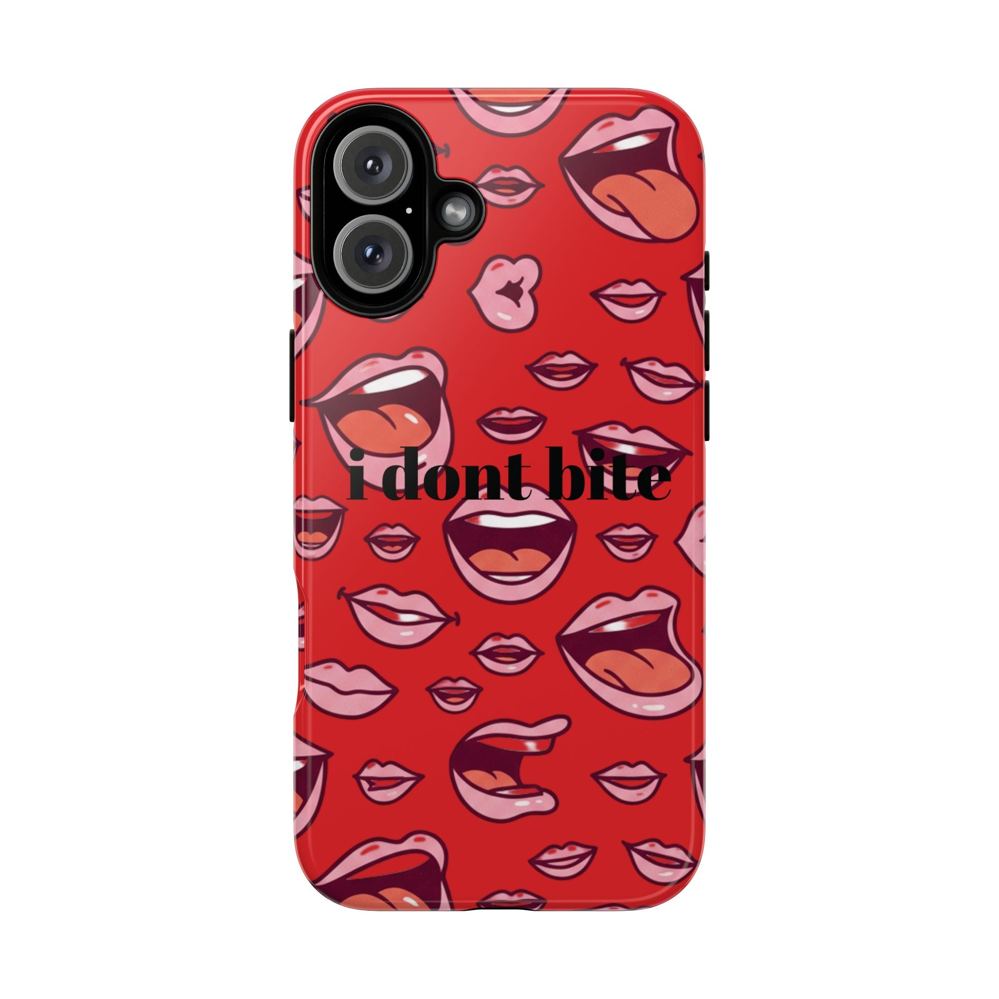 Bold Red Lips Phone Case – "I don’t bite" Graphic Tough Case