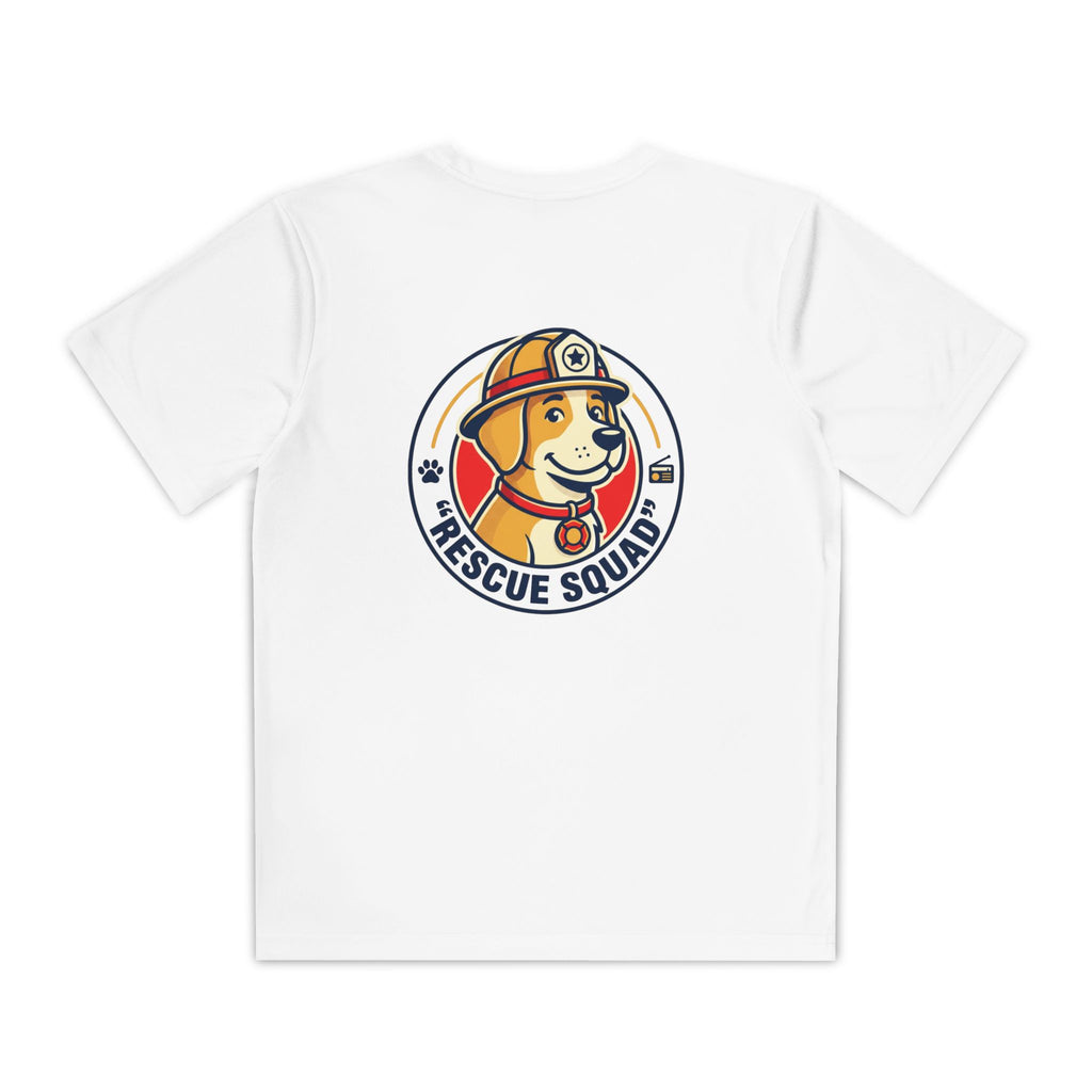 Rescue Squad Youth Tee — "Happy Home" Puppy Firefighter Kids Shirt