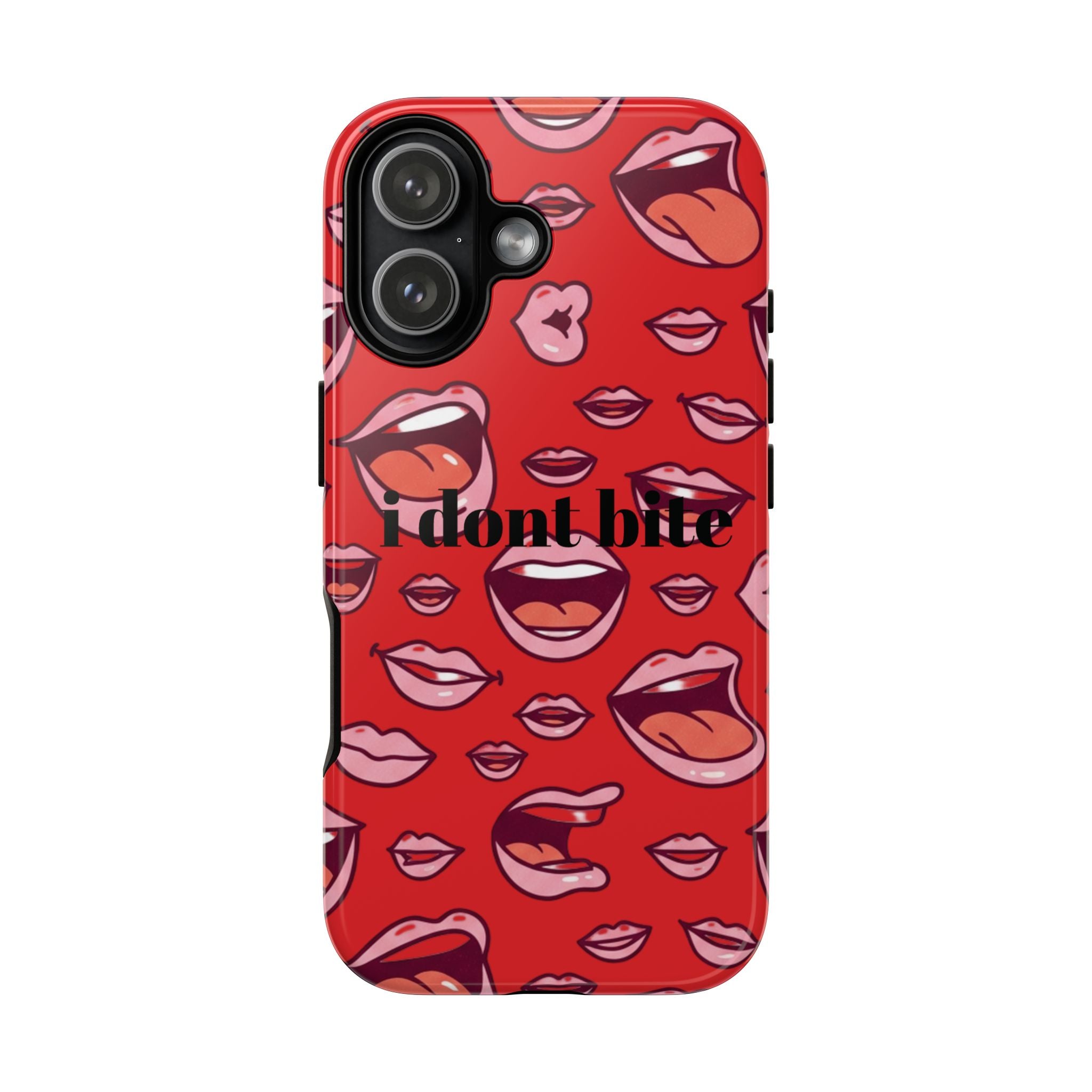 Bold Red Lips Phone Case – "I don’t bite" Graphic Tough Case