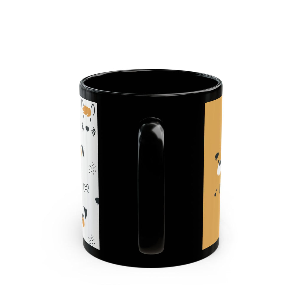 Dog Friends Ceramic Black Mug — Cute Paw Print Pattern, 11oz & 15oz