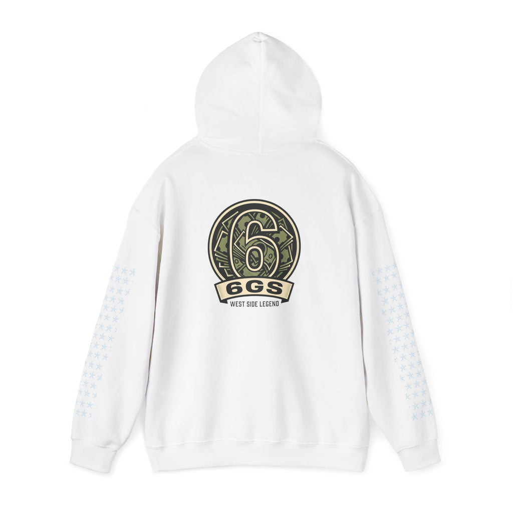 6GS Emblem hoodie-white pullover with military- Green coin logo