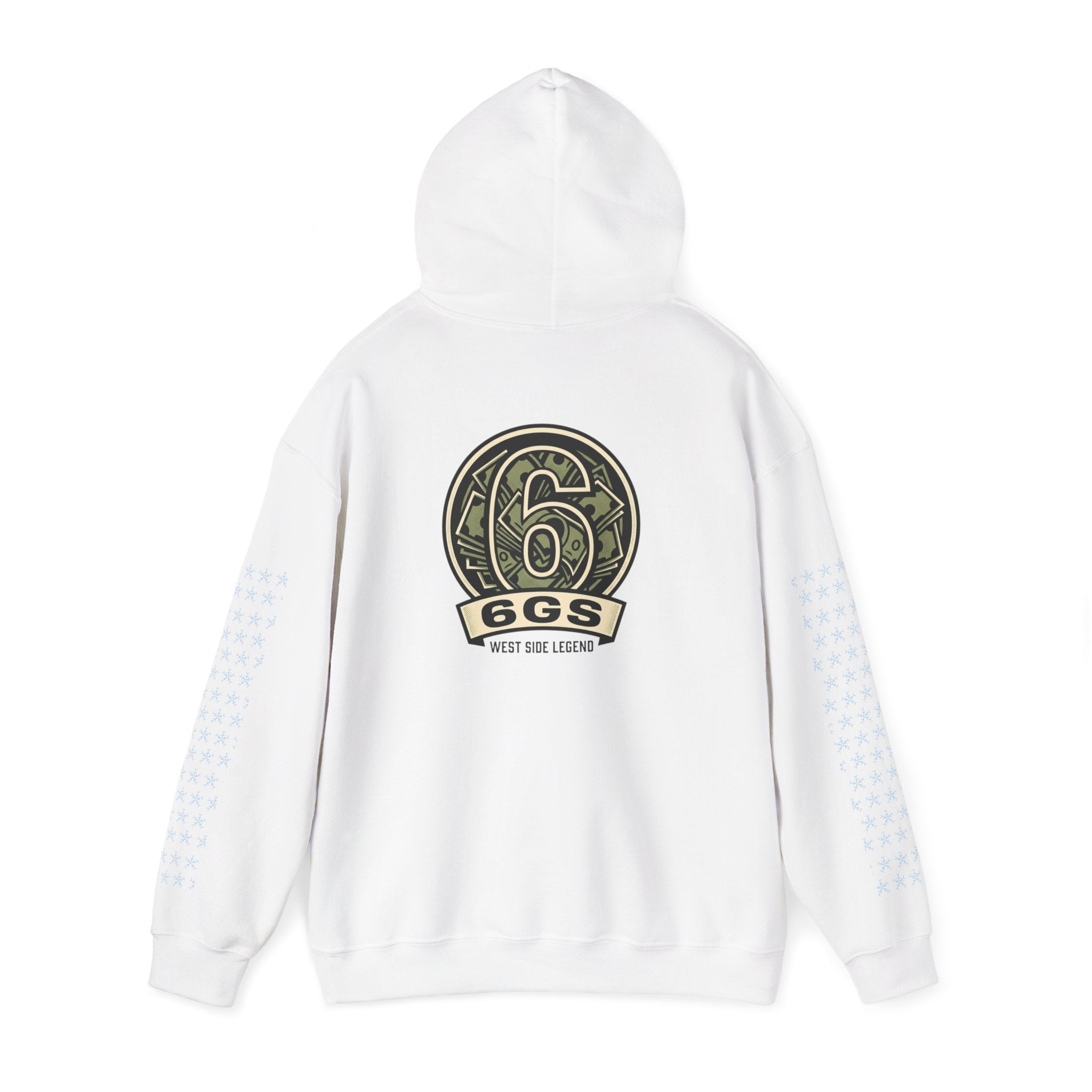 6GS Emblem hoodie-white pullover with military- Green coin logo