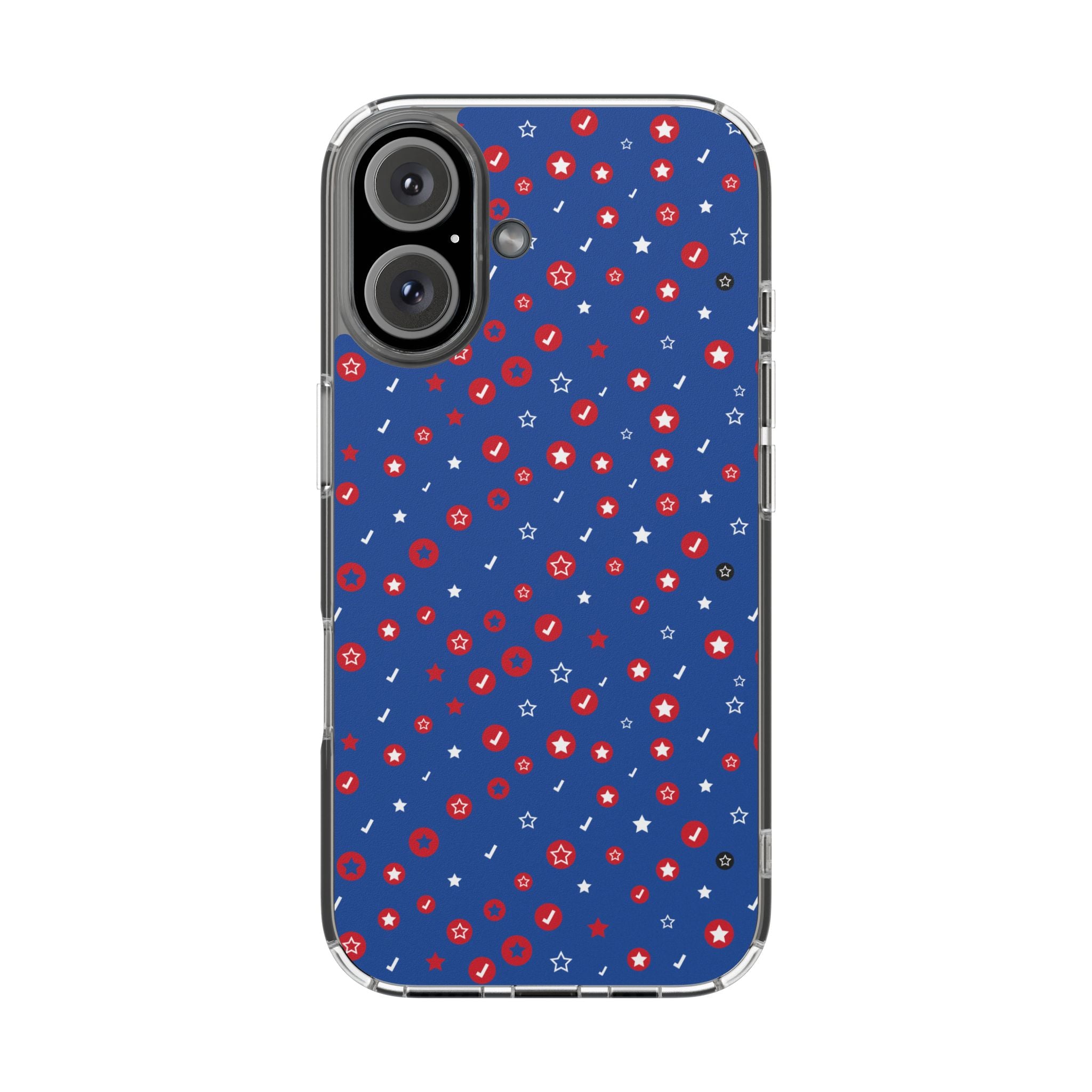 Clear Magnetic Phone Case — Navy Confetti Stars & Dots Impact-Resistant