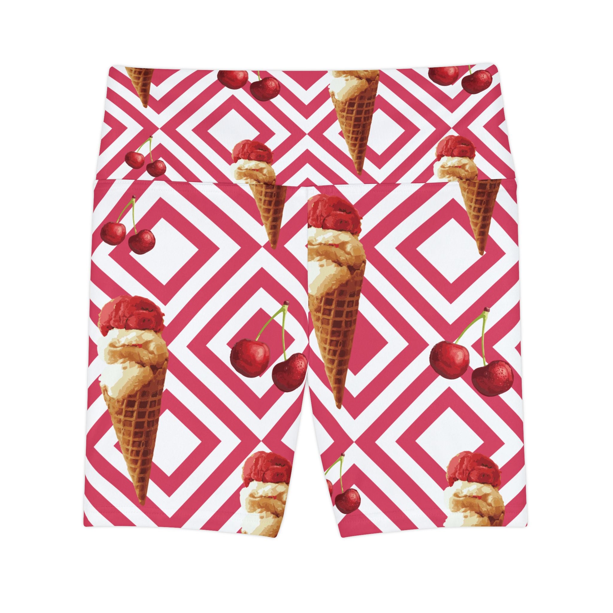 Cherry Ice Cream Women's Workout Shorts — Retro Geometric AOP Activewear