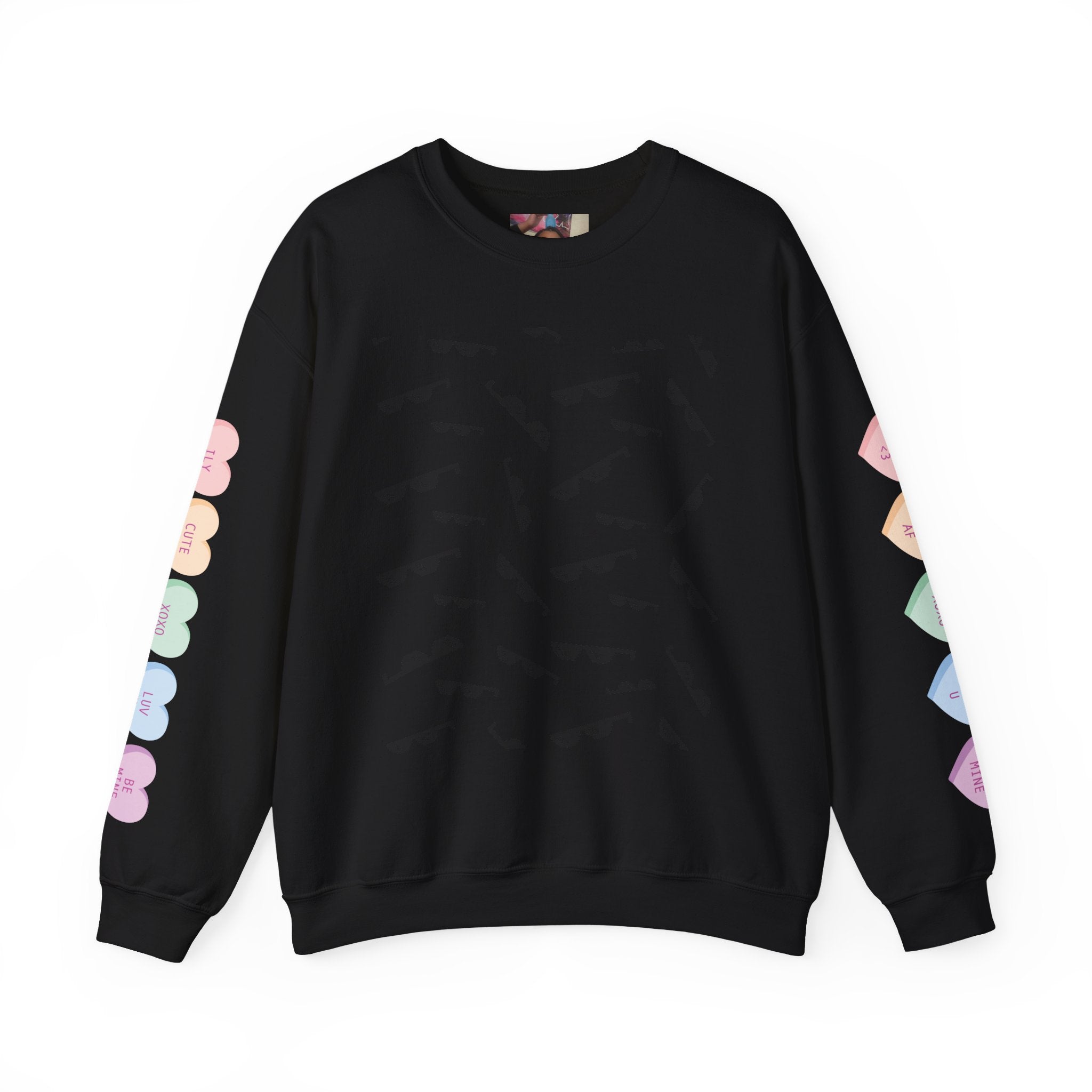 Crewneck Sweatshirt — Retro Sunglasses Pattern & Photo Back Print