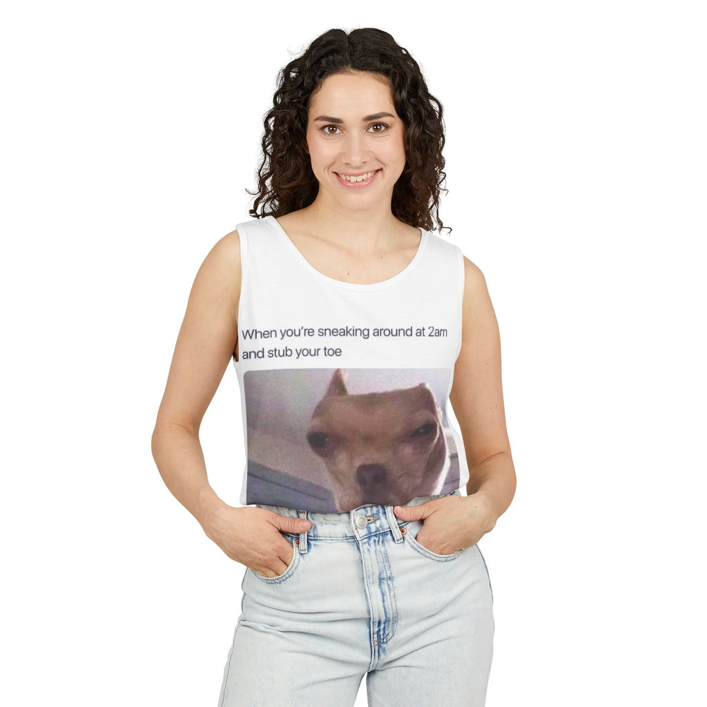 Meme Dog Tank Top — "When you're sneaking around at 2am and stub your toe"