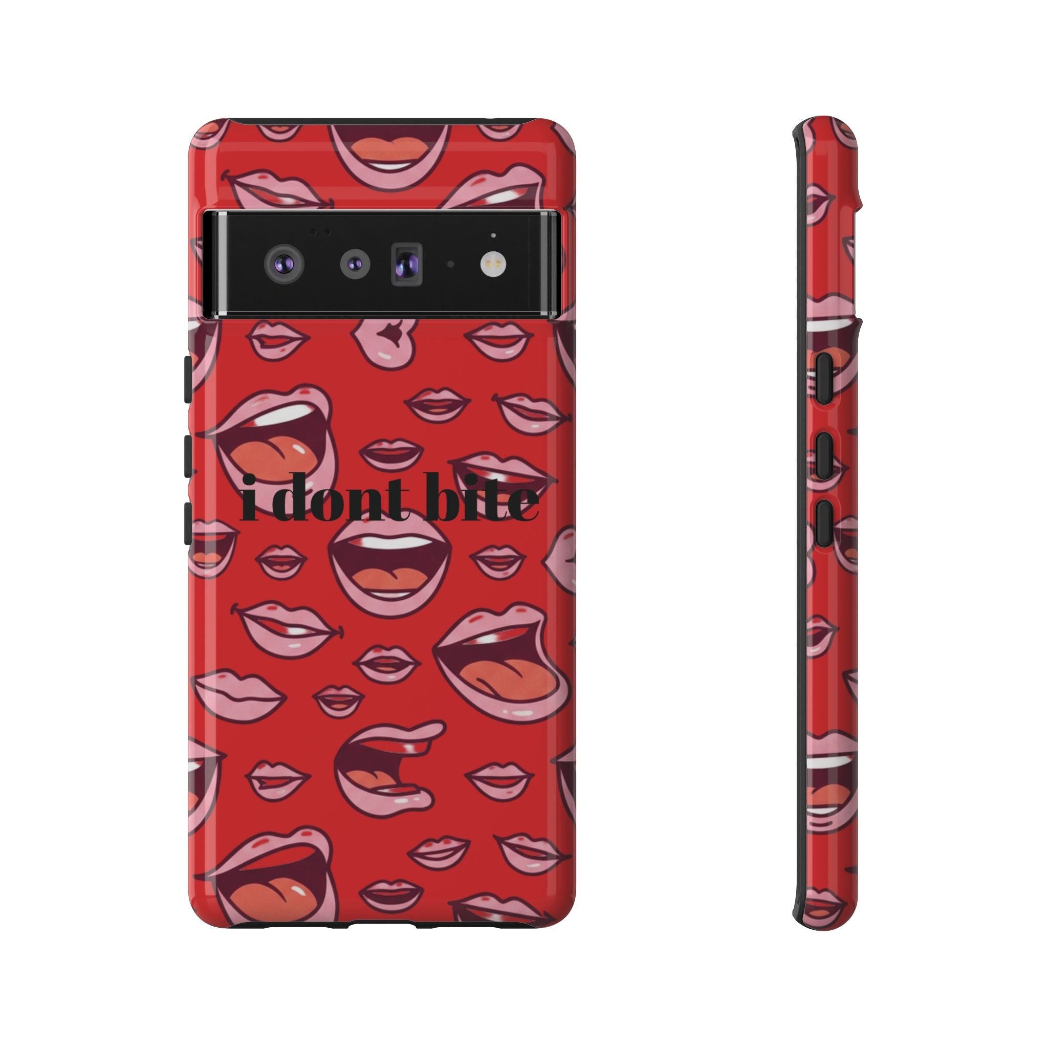 Bold Red Lips Phone Case – "I don’t bite" Graphic Tough Case