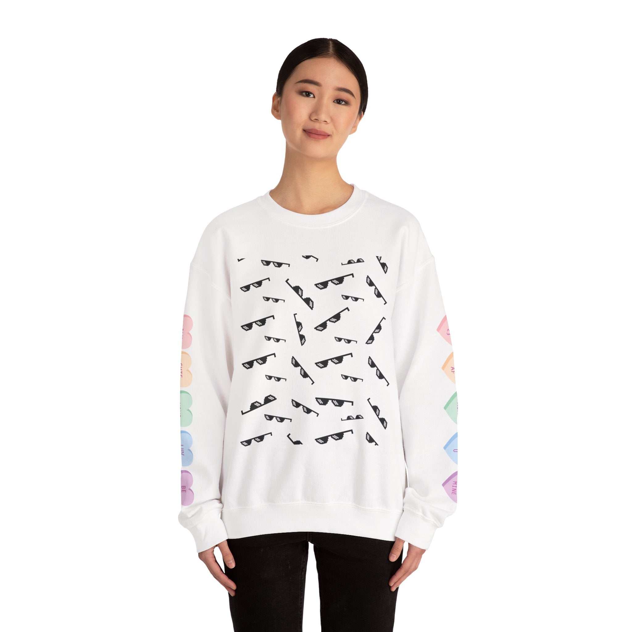 Crewneck Sweatshirt — Retro Sunglasses Pattern & Photo Back Print