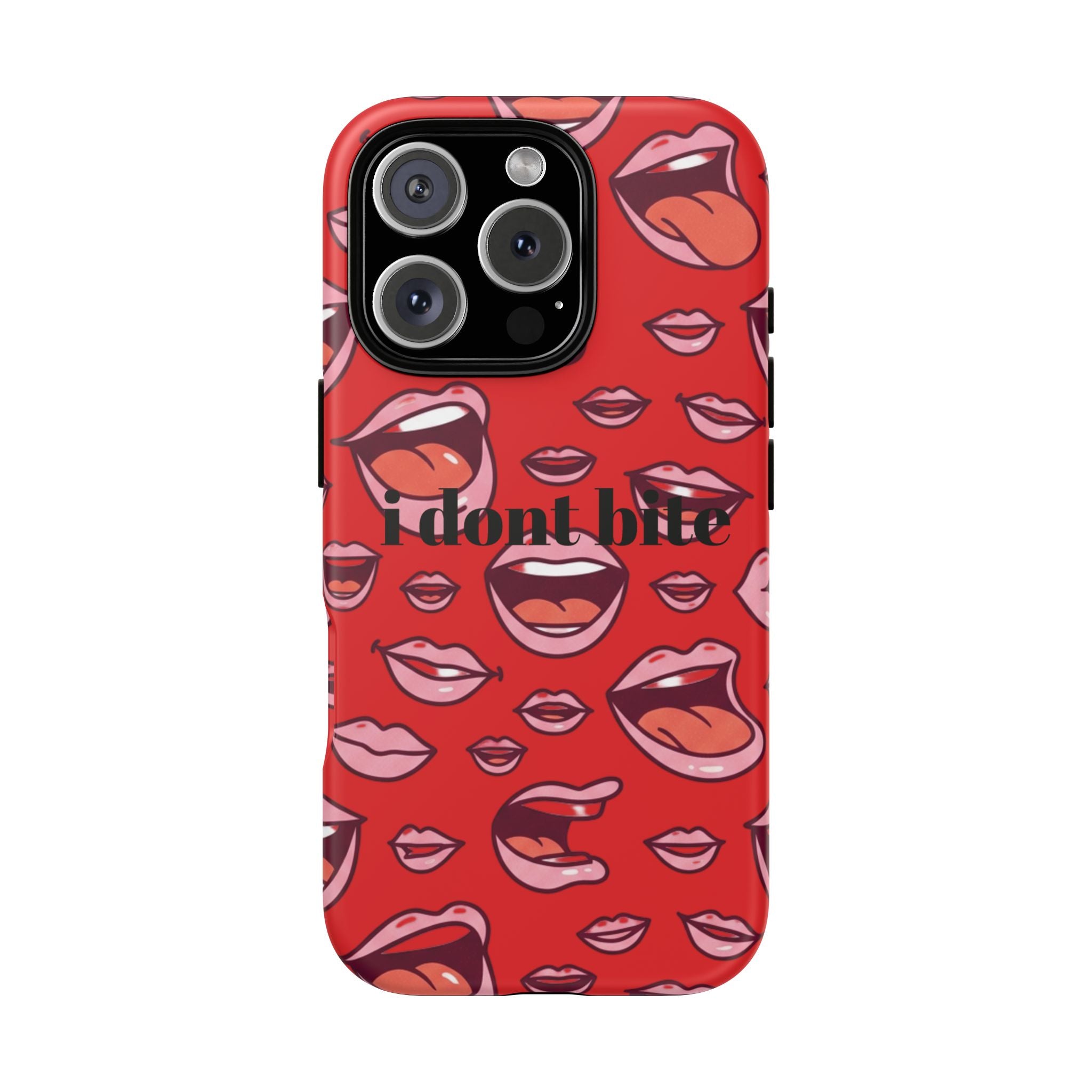Bold Red Lips Phone Case – "I don’t bite" Graphic Tough Case