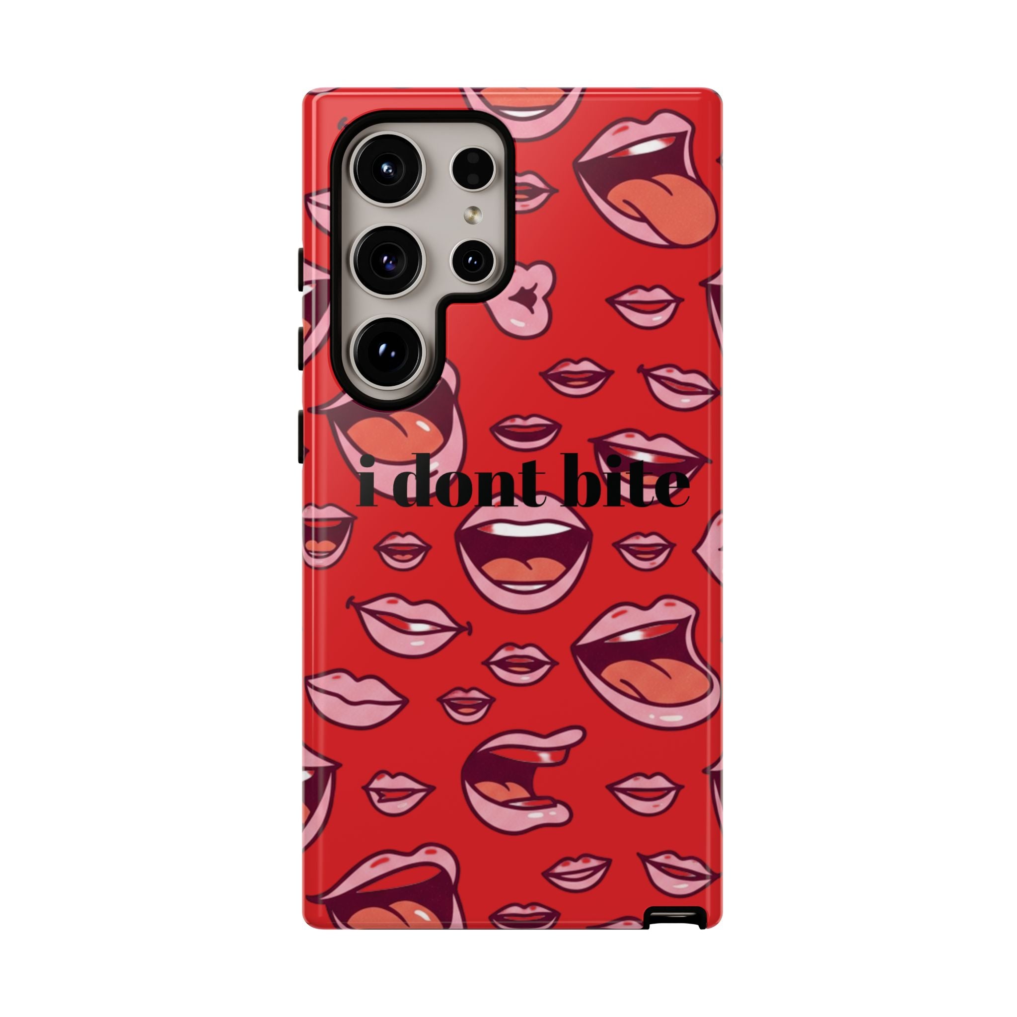 Bold Red Lips Phone Case – "I don’t bite" Graphic Tough Case