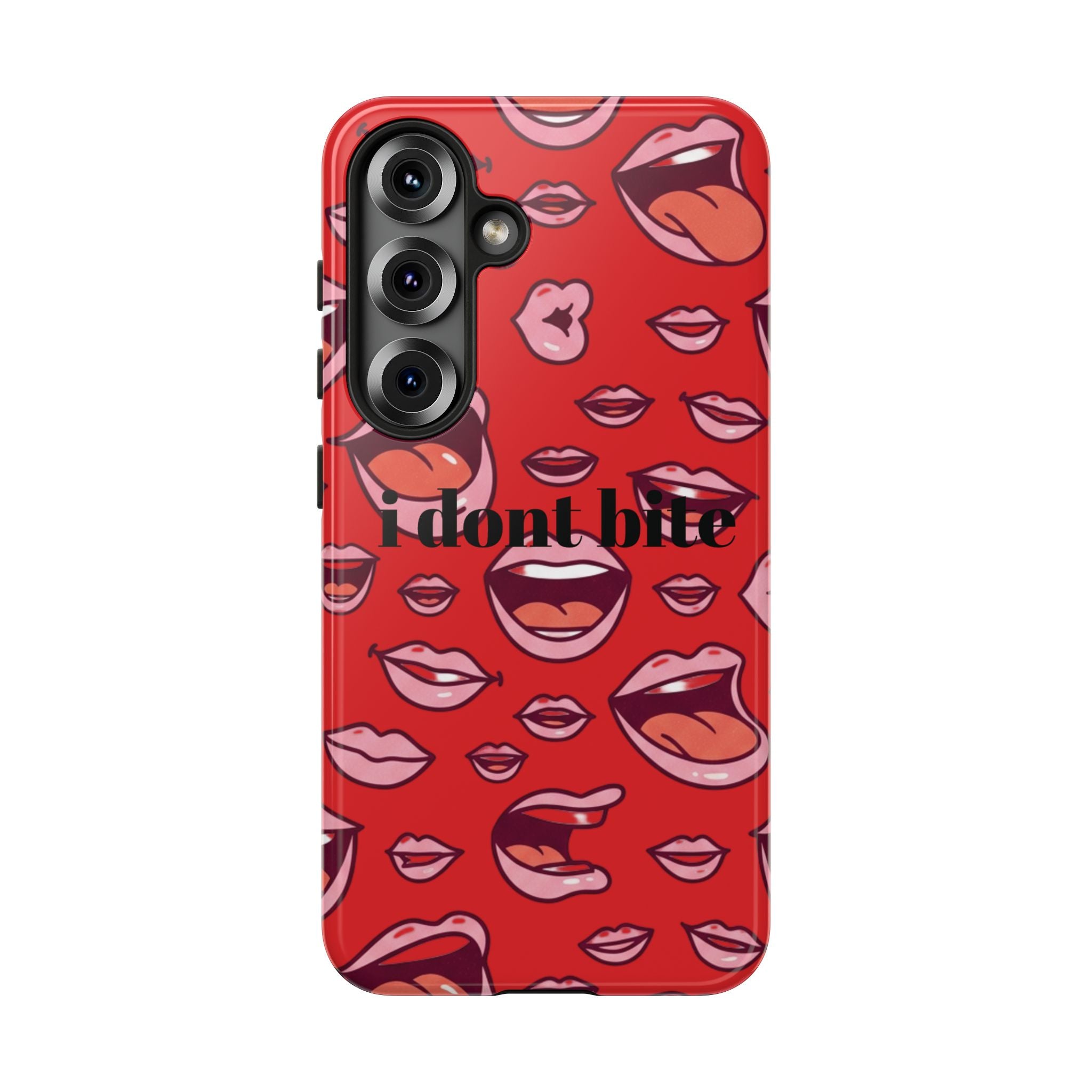 Bold Red Lips Phone Case – "I don’t bite" Graphic Tough Case