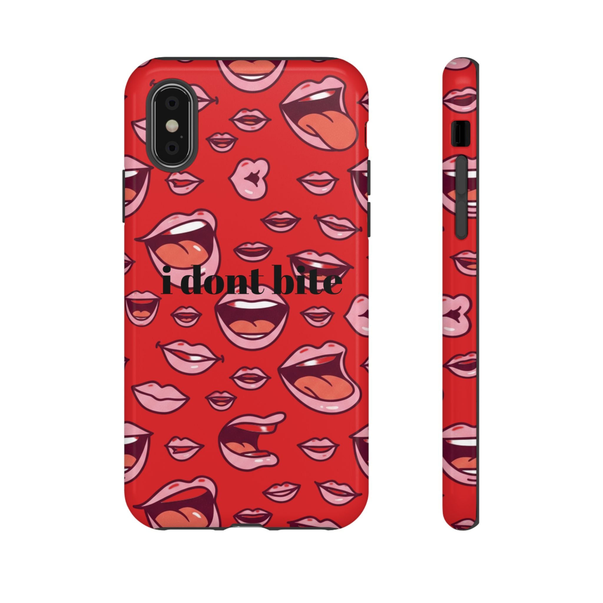 Bold Red Lips Phone Case – "I don’t bite" Graphic Tough Case
