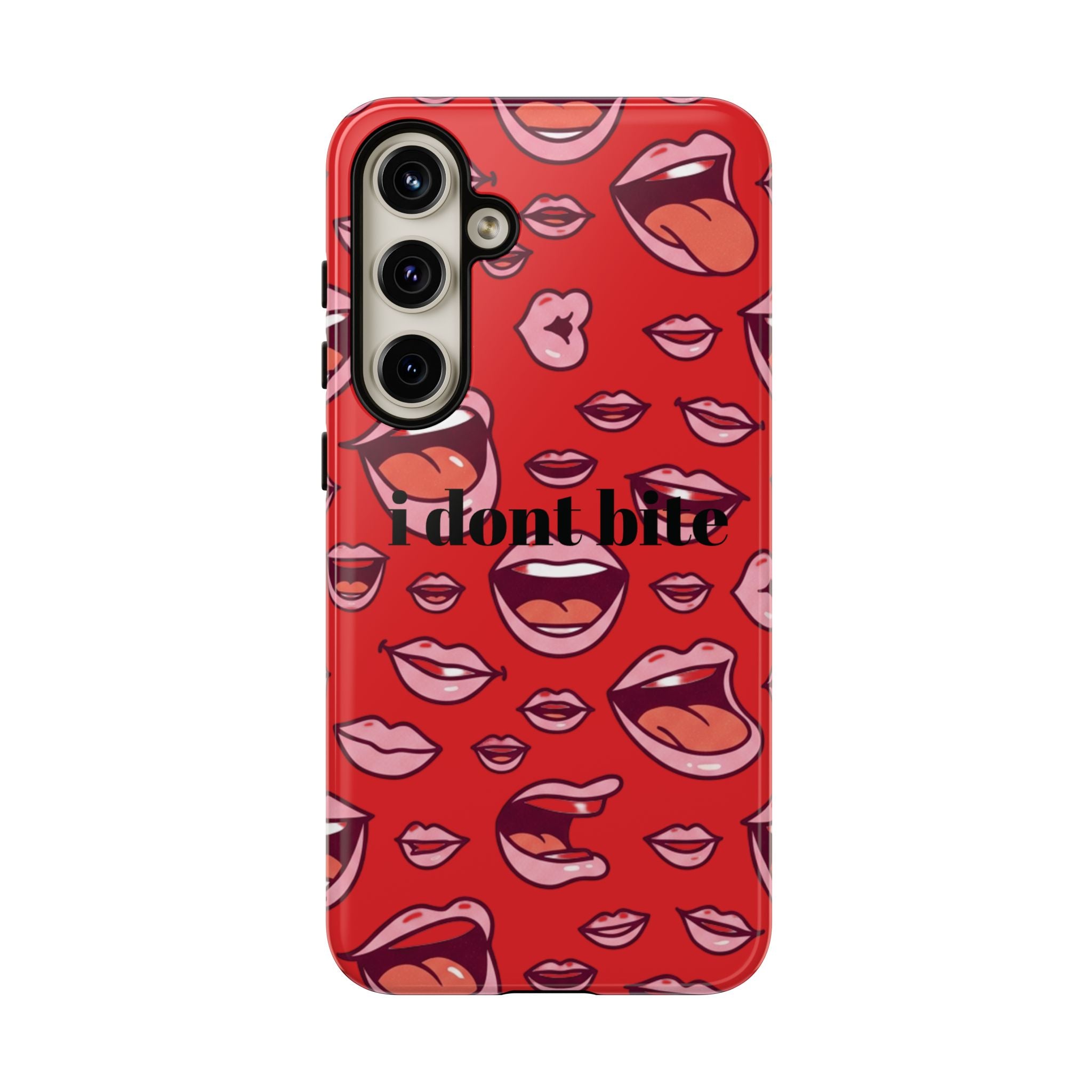 Bold Red Lips Phone Case – "I don’t bite" Graphic Tough Case