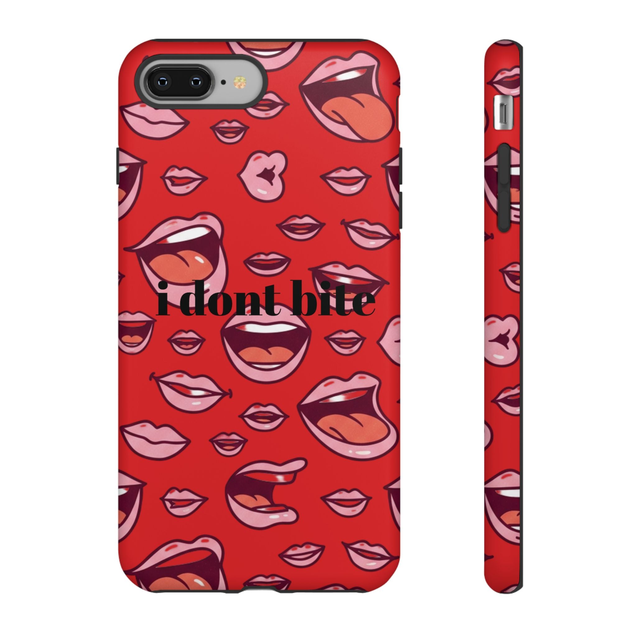 Bold Red Lips Phone Case – "I don’t bite" Graphic Tough Case