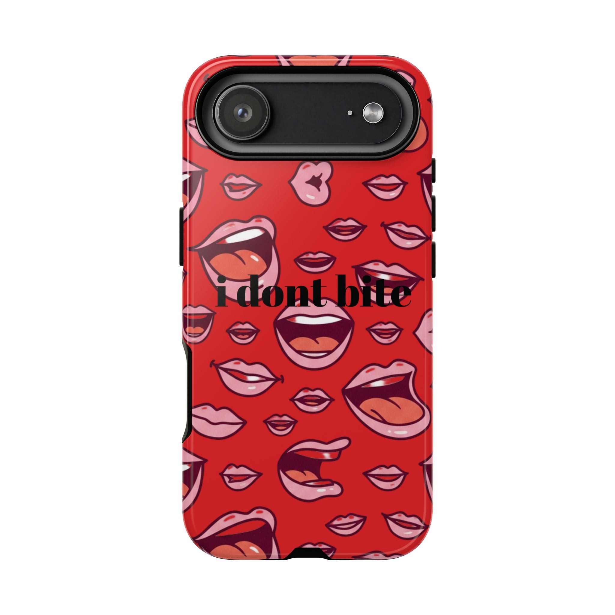 Bold Red Lips Phone Case – "I don’t bite" Graphic Tough Case