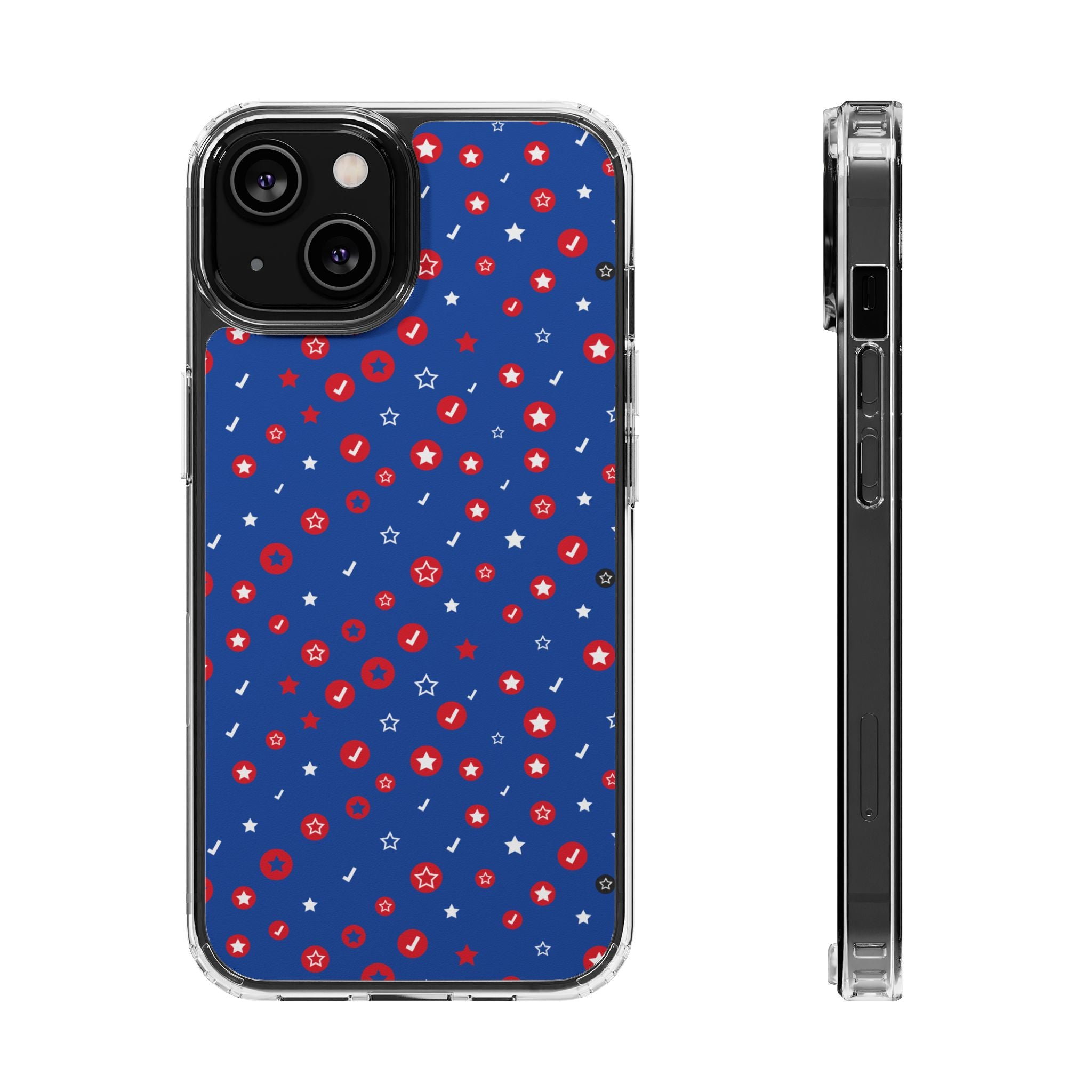 Clear Magnetic Phone Case — Navy Confetti Stars & Dots Impact-Resistant