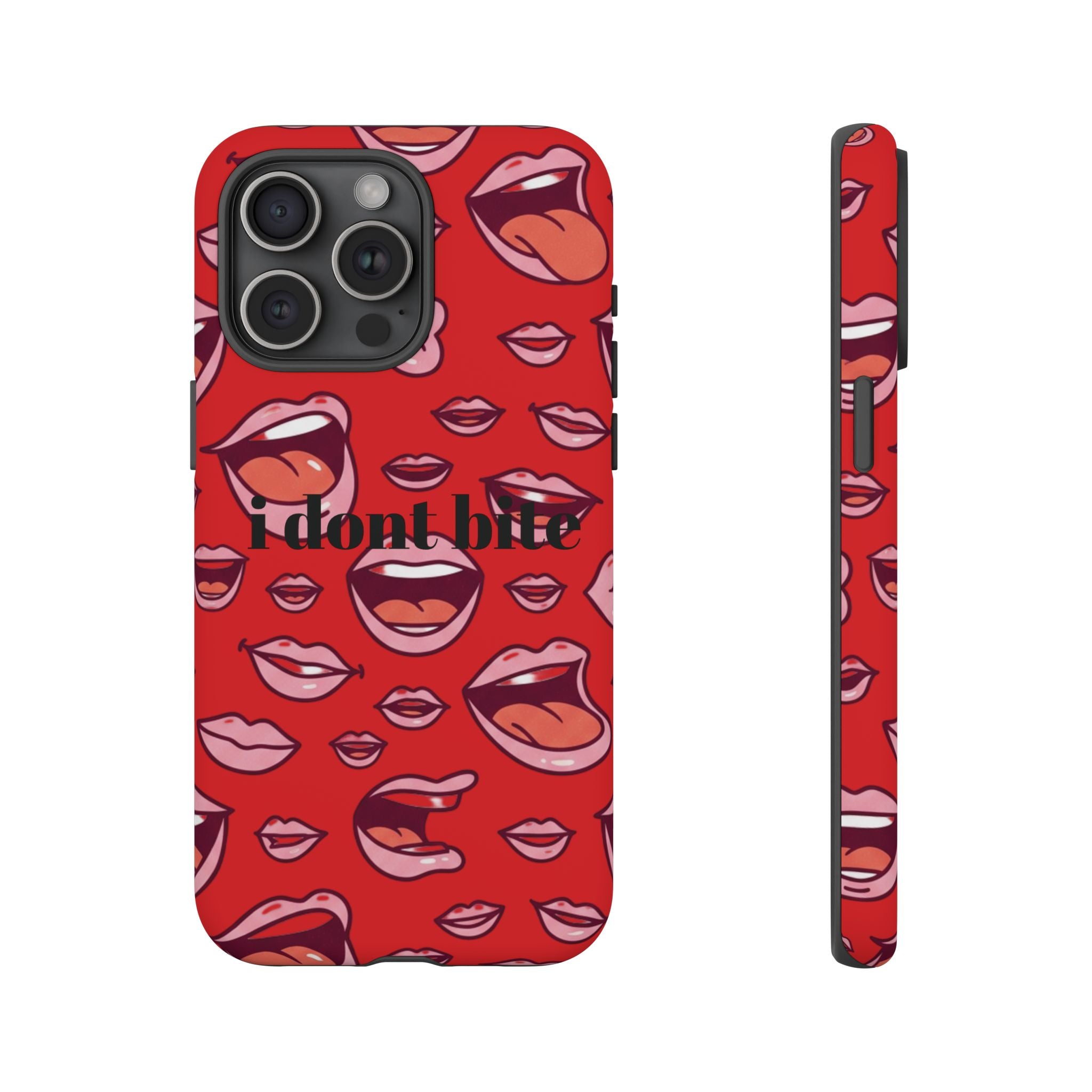 Bold Red Lips Phone Case – "I don’t bite" Graphic Tough Case