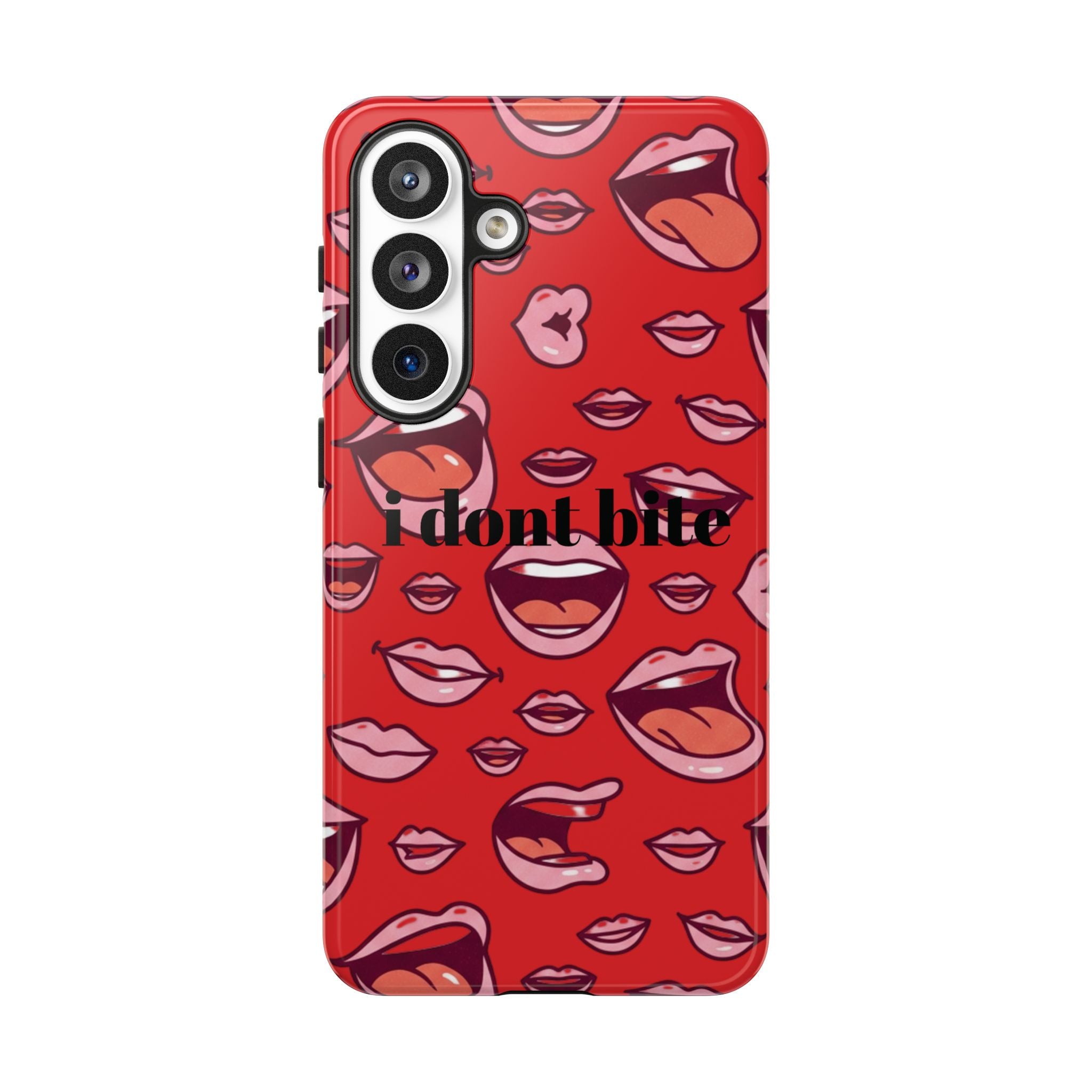 Bold Red Lips Phone Case – "I don’t bite" Graphic Tough Case