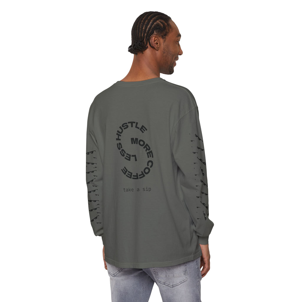 Long Sleeve T-Shirt — "When the Fit Hard But Life Isn't" Fitness Graphic (Hustle More, Less Coffee)