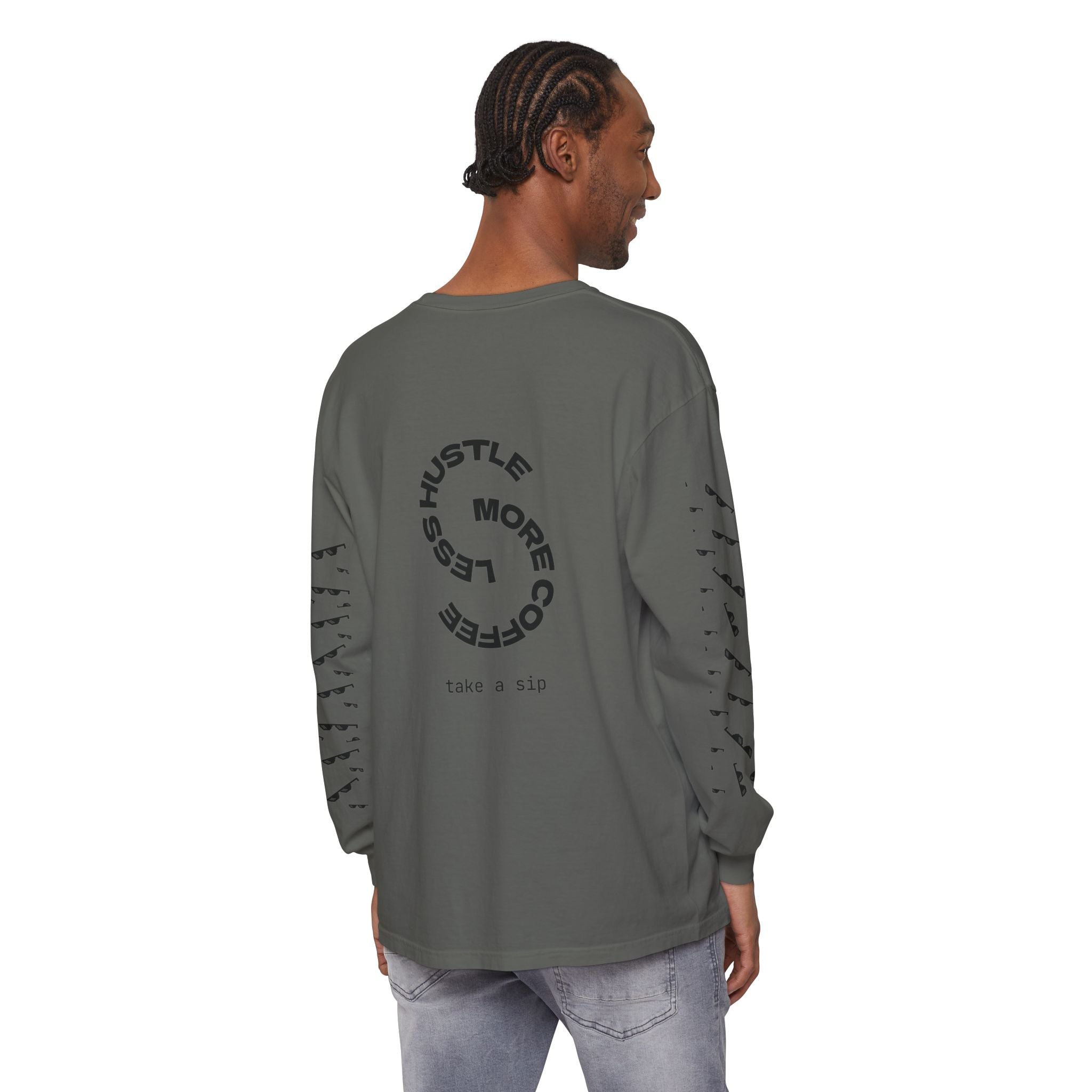 Long Sleeve T-Shirt — "When the Fit Hard But Life Isn't" Fitness Graphic (Hustle More, Less Coffee)