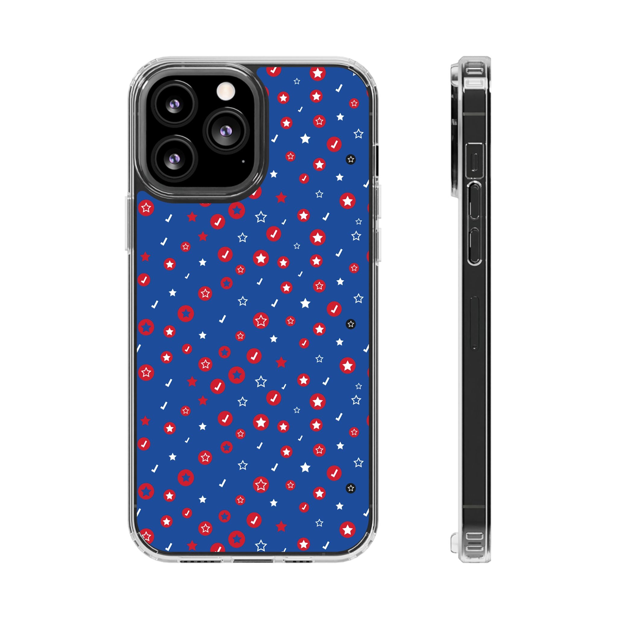 Clear Magnetic Phone Case — Navy Confetti Stars & Dots Impact-Resistant