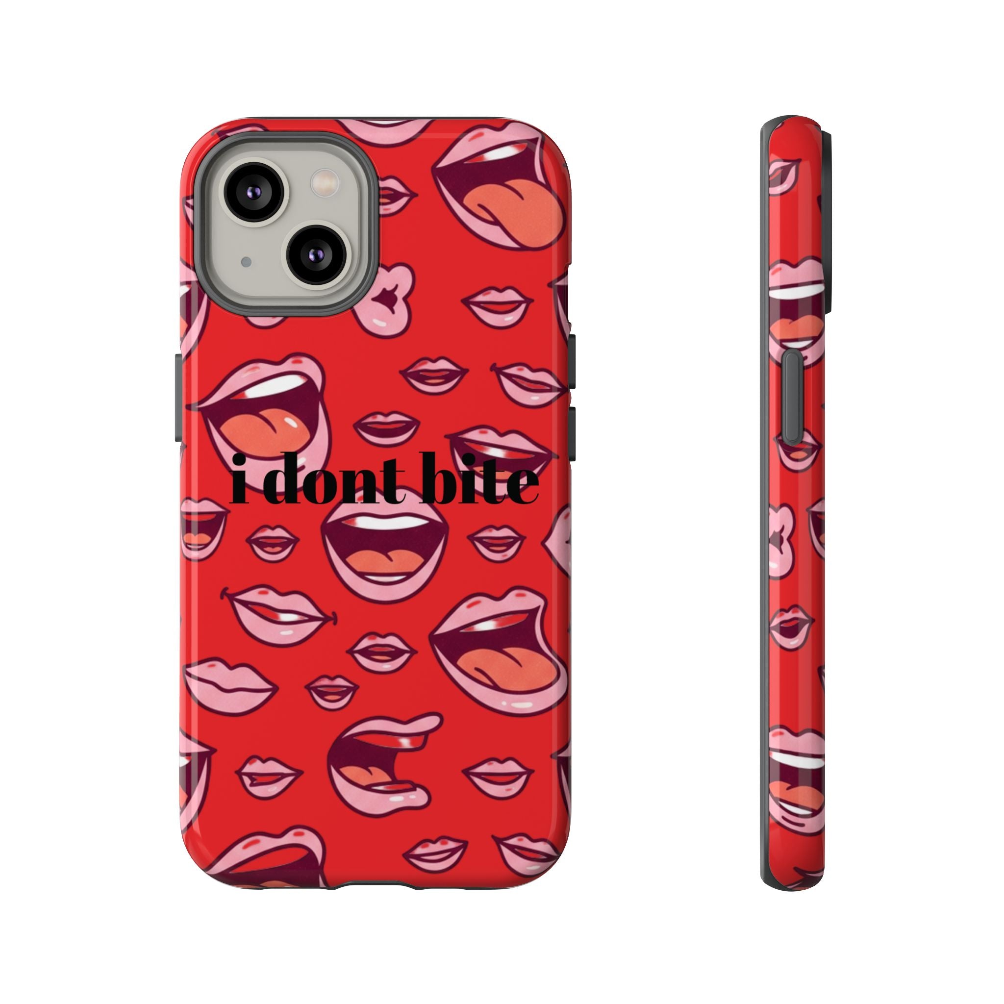 Bold Red Lips Phone Case – "I don’t bite" Graphic Tough Case