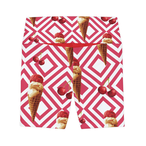 Cherry Ice Cream Women's Workout Shorts — Retro Geometric AOP Activewear