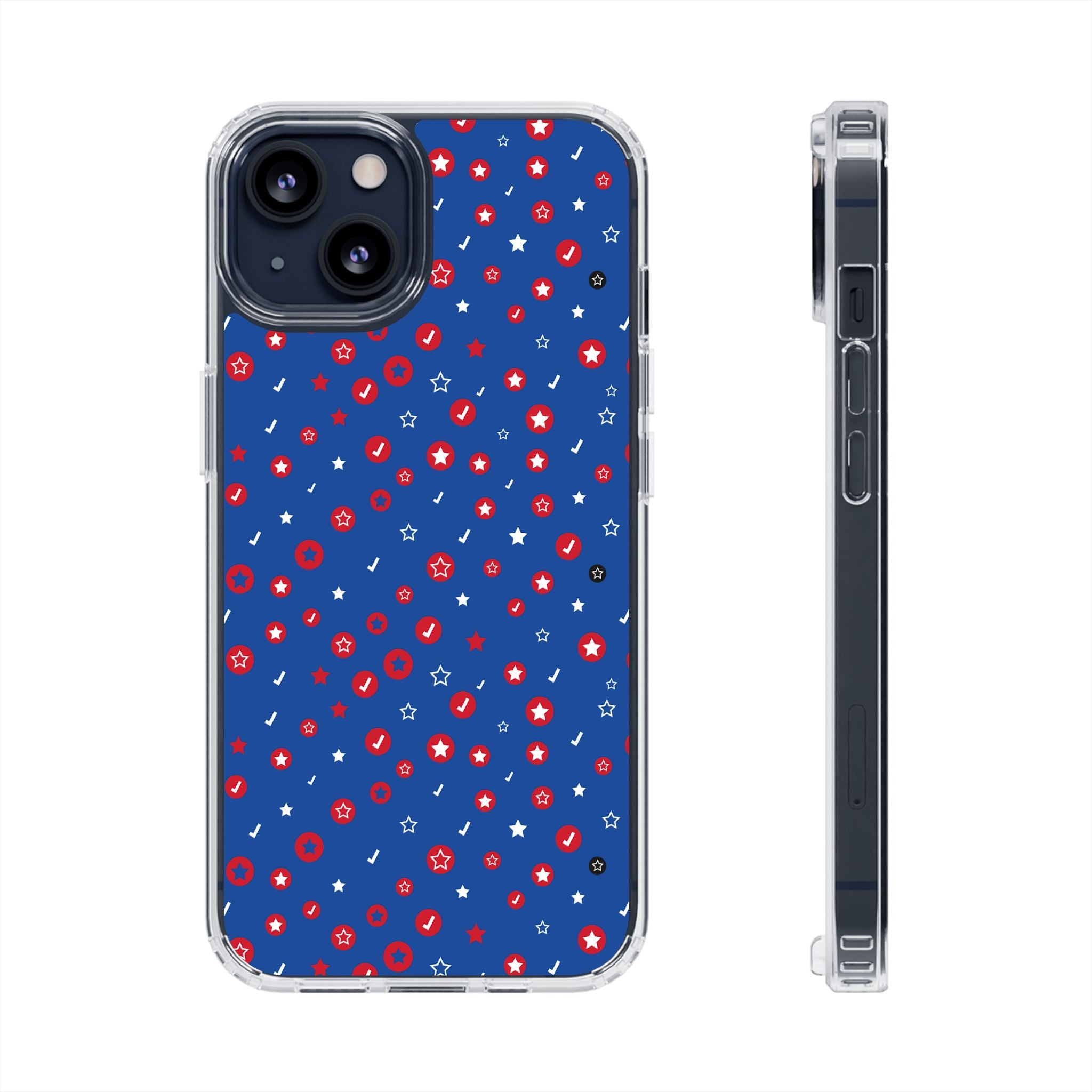 Clear Magnetic Phone Case — Navy Confetti Stars & Dots Impact-Resistant