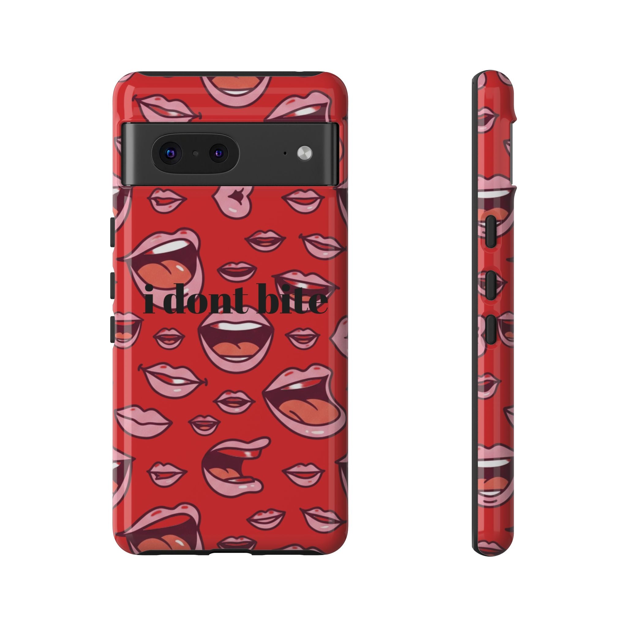 Bold Red Lips Phone Case – "I don’t bite" Graphic Tough Case