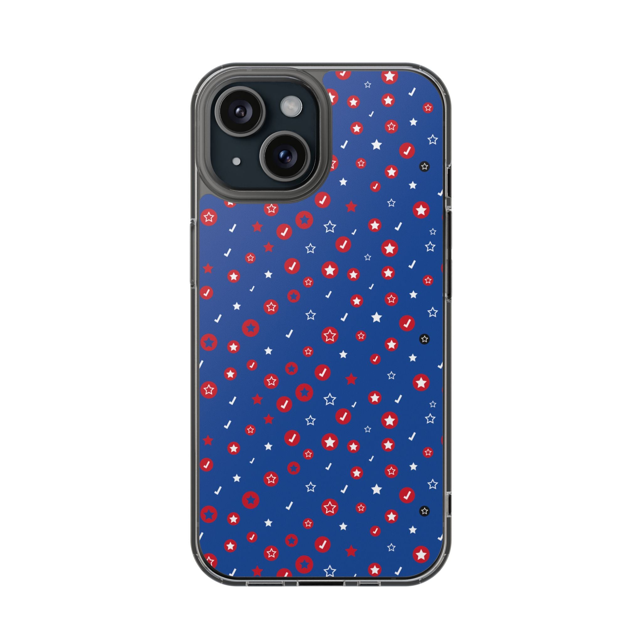 Clear Magnetic Phone Case — Navy Confetti Stars & Dots Impact-Resistant