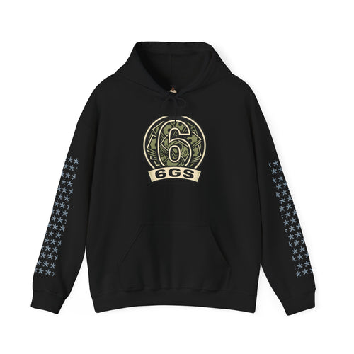 6GS Emblem hoodie-white pullover with military- Green coin logo