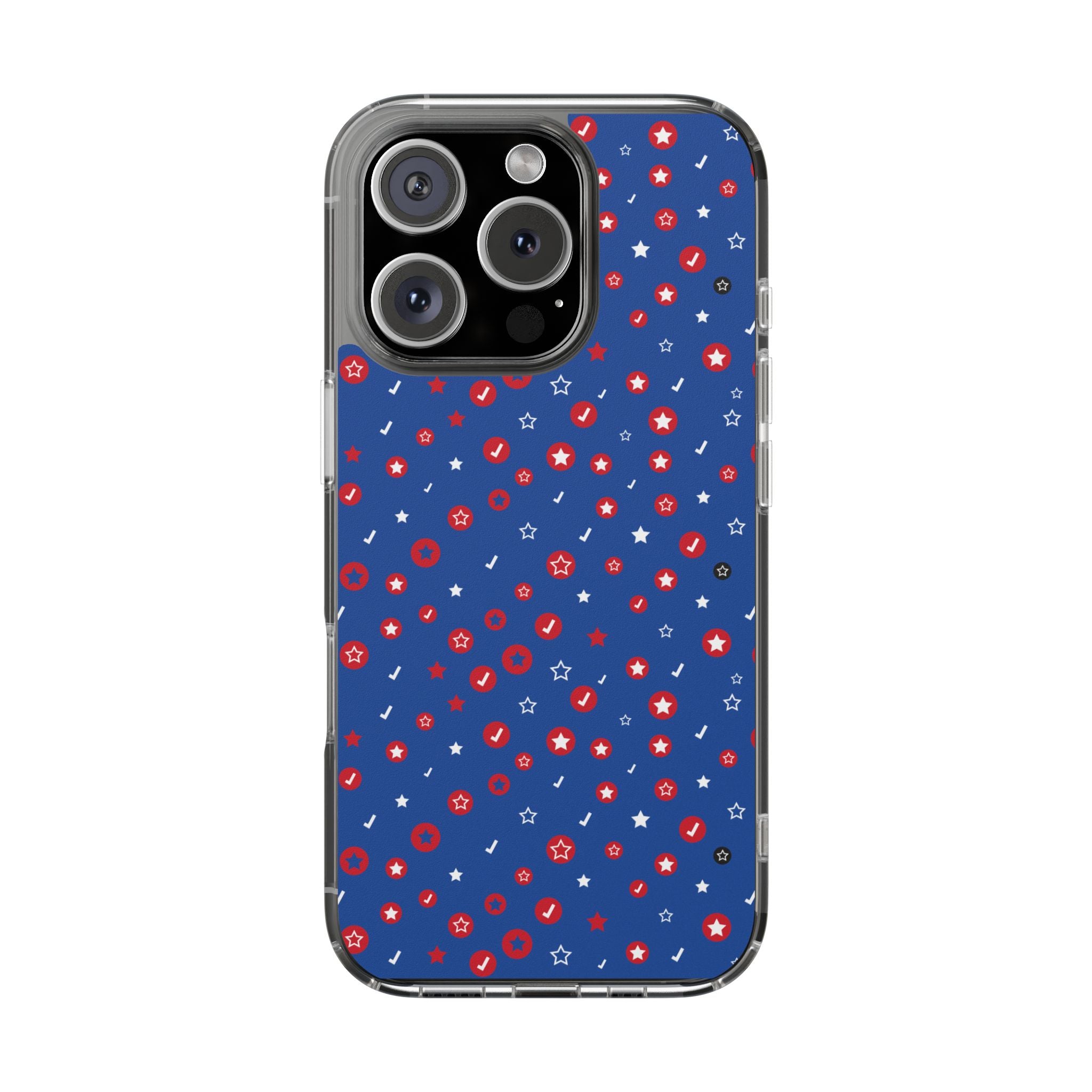 Clear Magnetic Phone Case — Navy Confetti Stars & Dots Impact-Resistant
