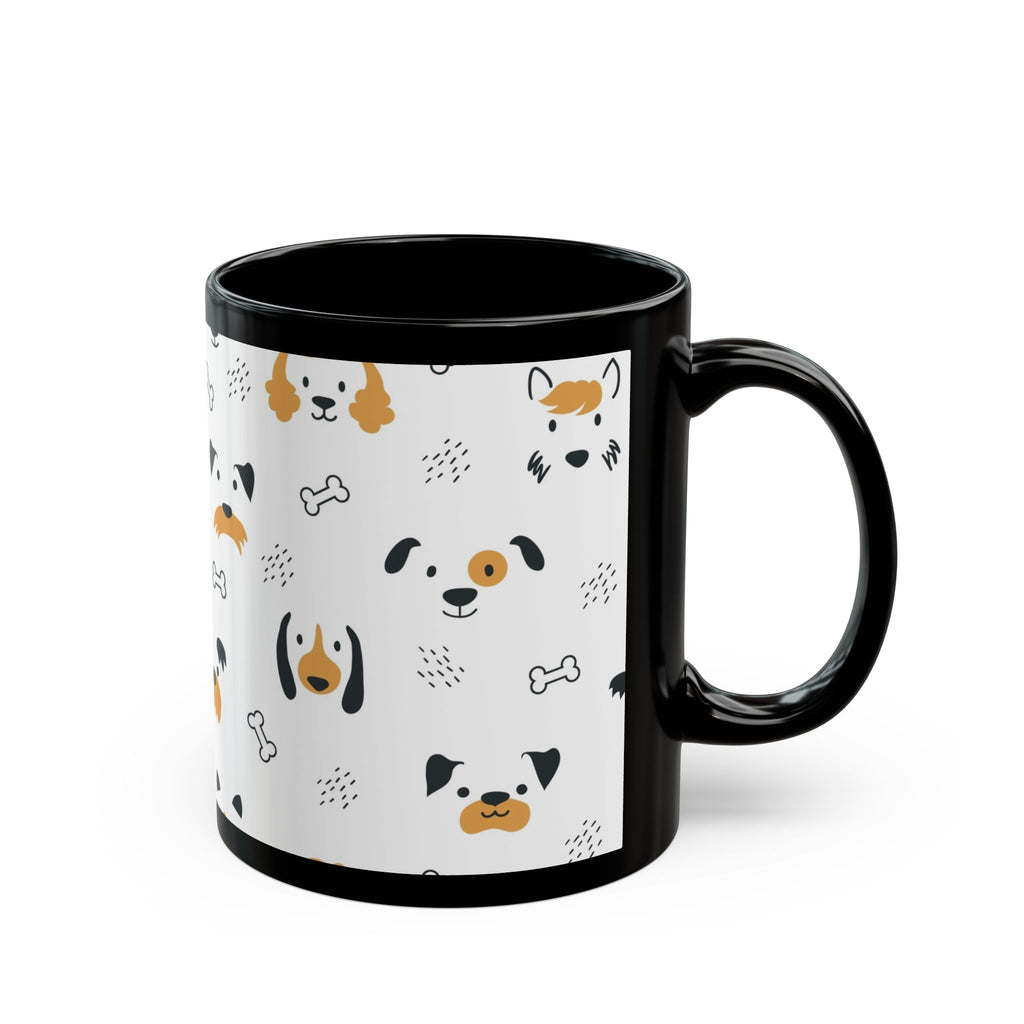 Dog Friends Ceramic Black Mug — Cute Paw Print Pattern, 11oz & 15oz