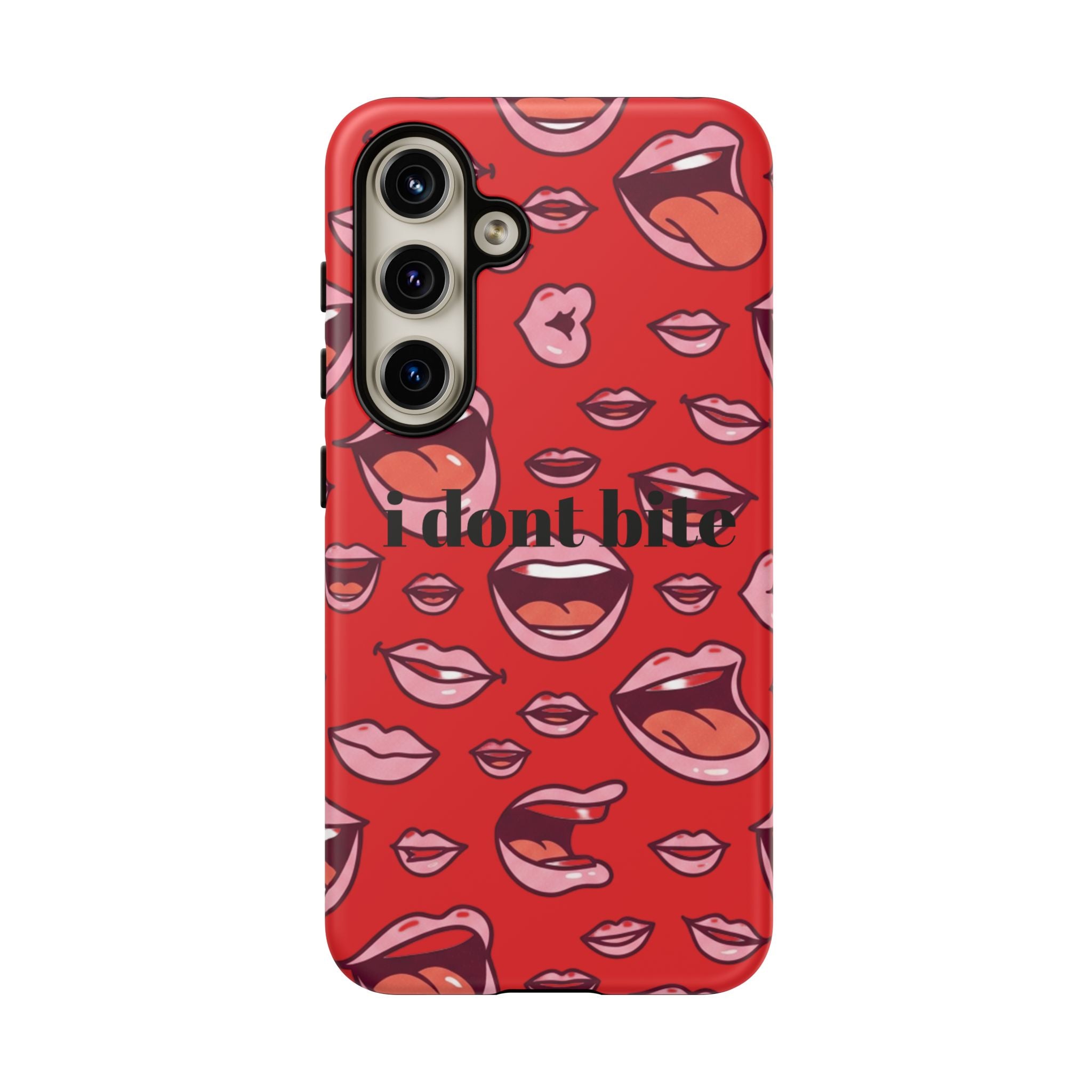 Bold Red Lips Phone Case – "I don’t bite" Graphic Tough Case