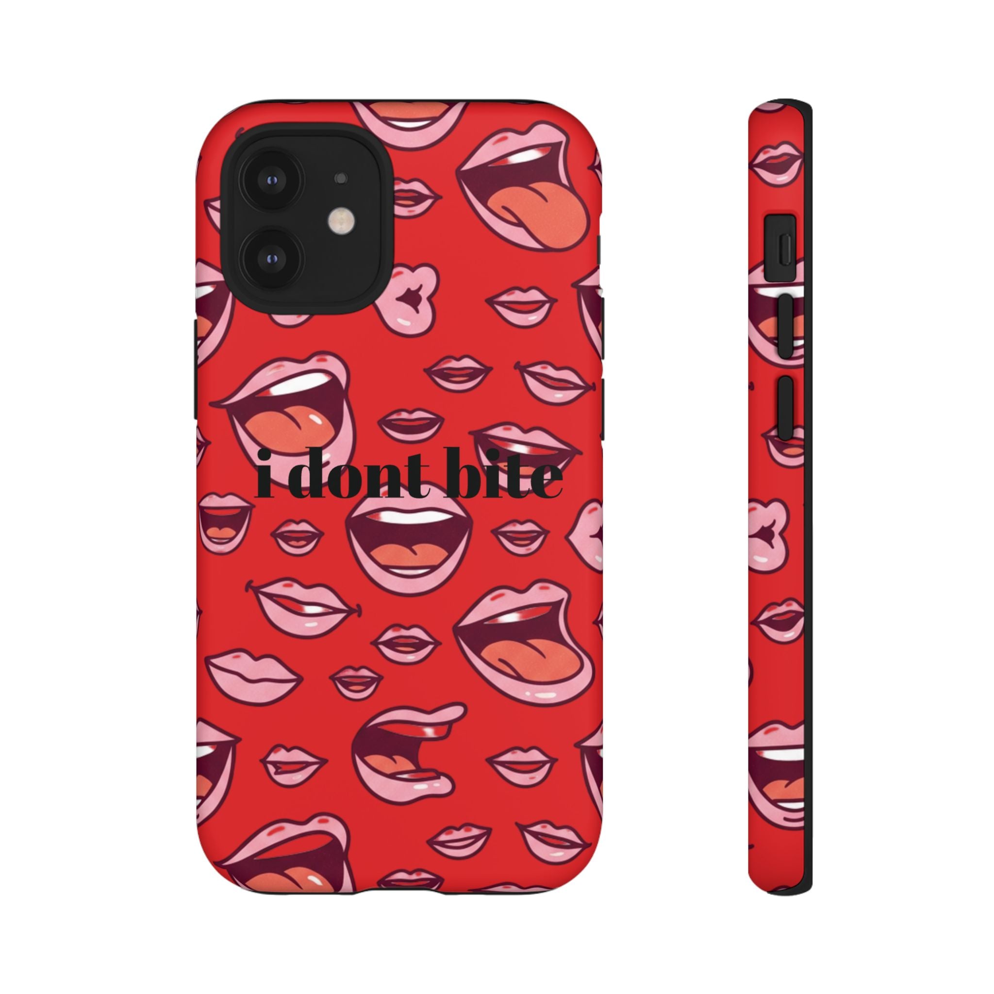 Bold Red Lips Phone Case – "I don’t bite" Graphic Tough Case