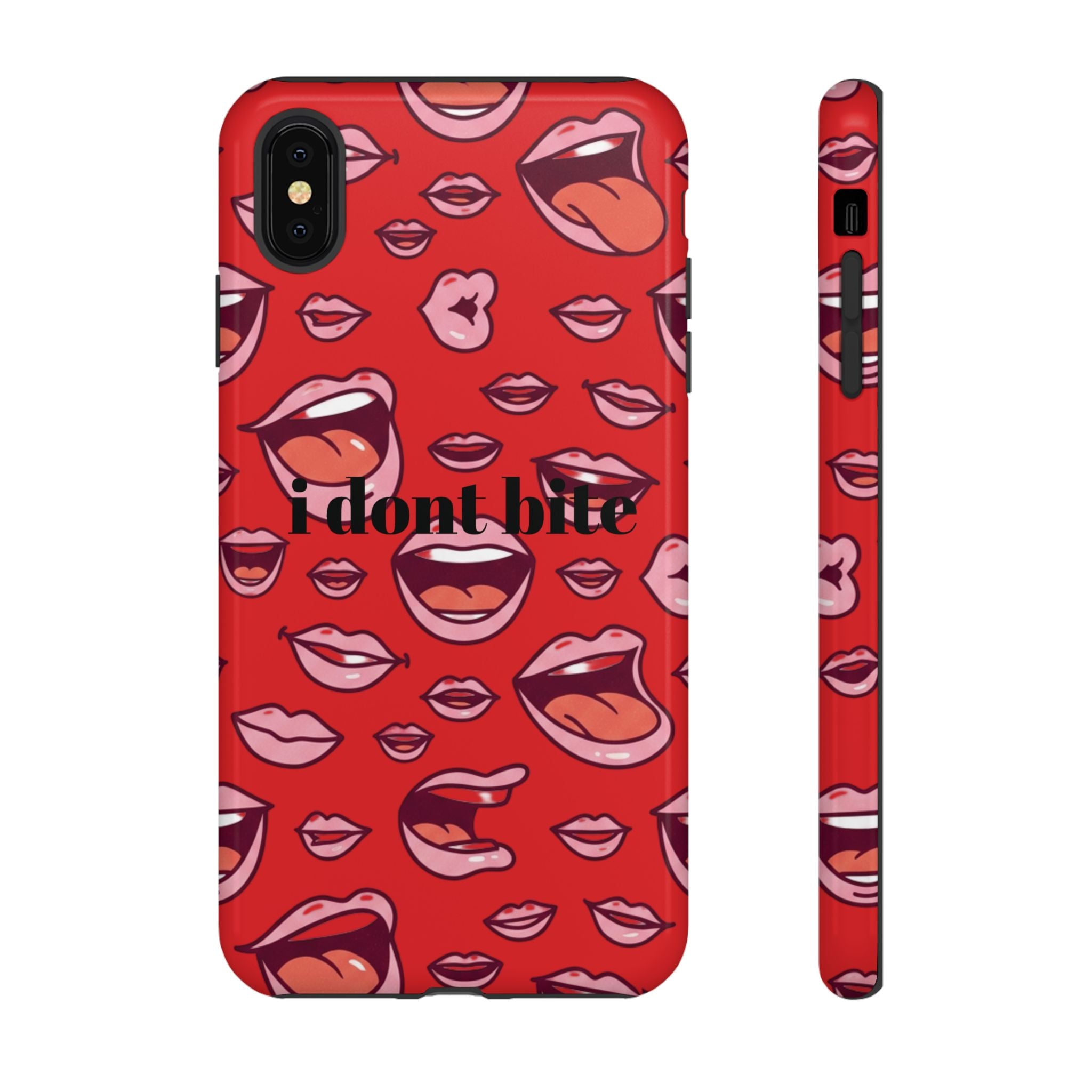 Bold Red Lips Phone Case – "I don’t bite" Graphic Tough Case