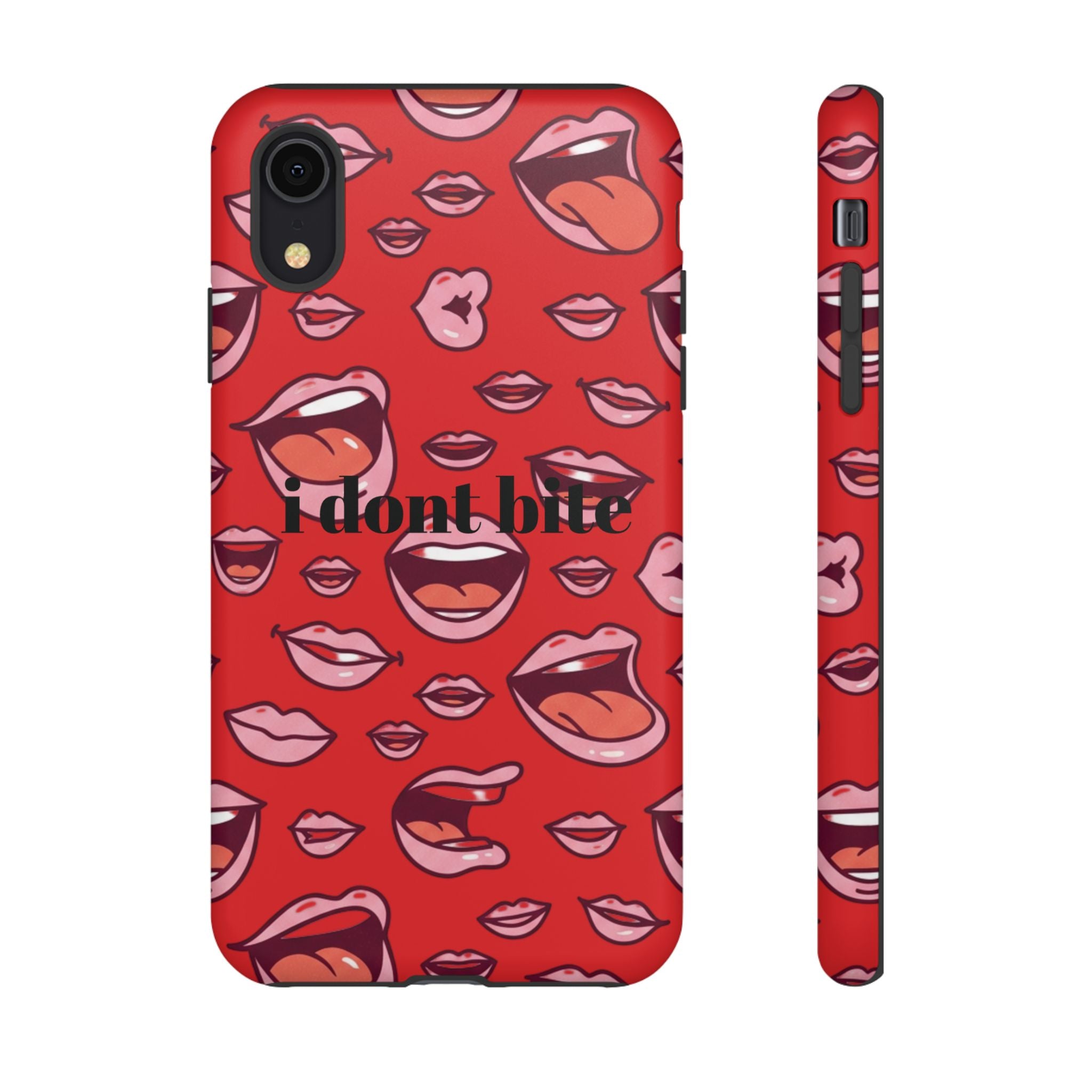 Bold Red Lips Phone Case – "I don’t bite" Graphic Tough Case
