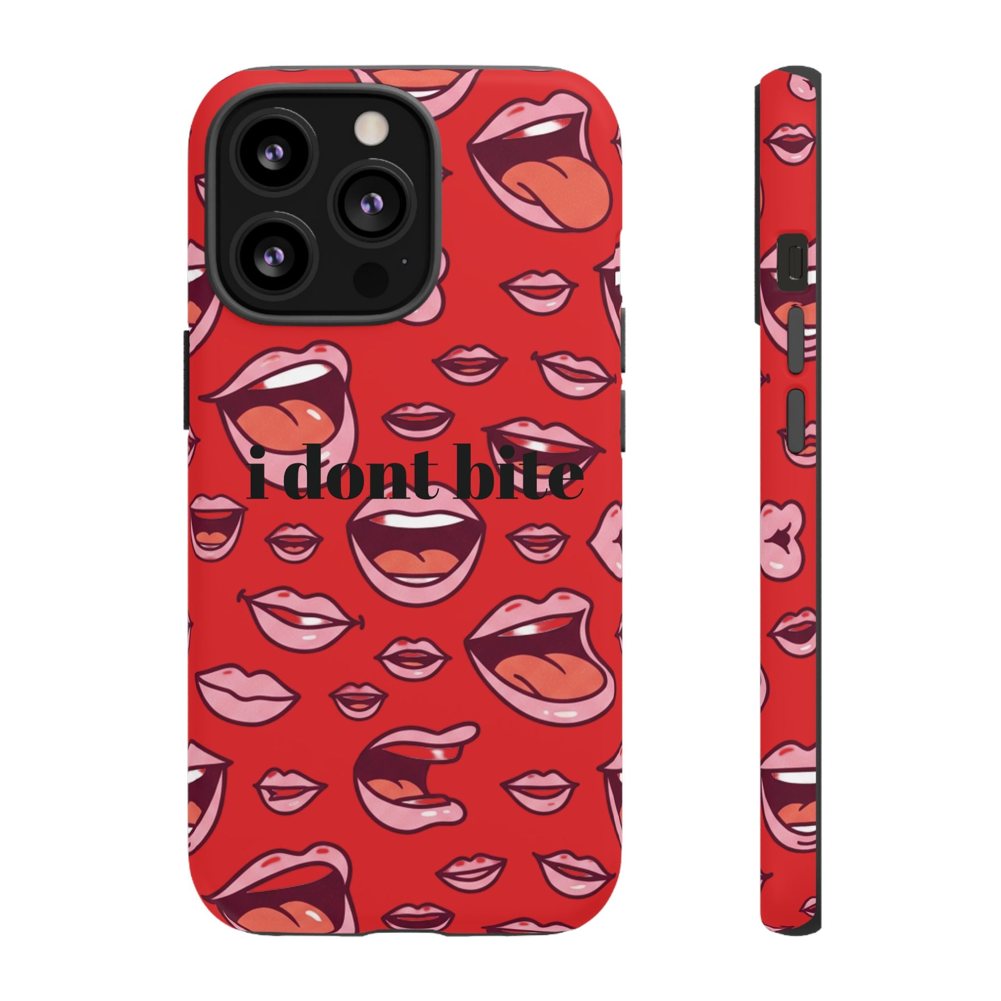 Bold Red Lips Phone Case – "I don’t bite" Graphic Tough Case
