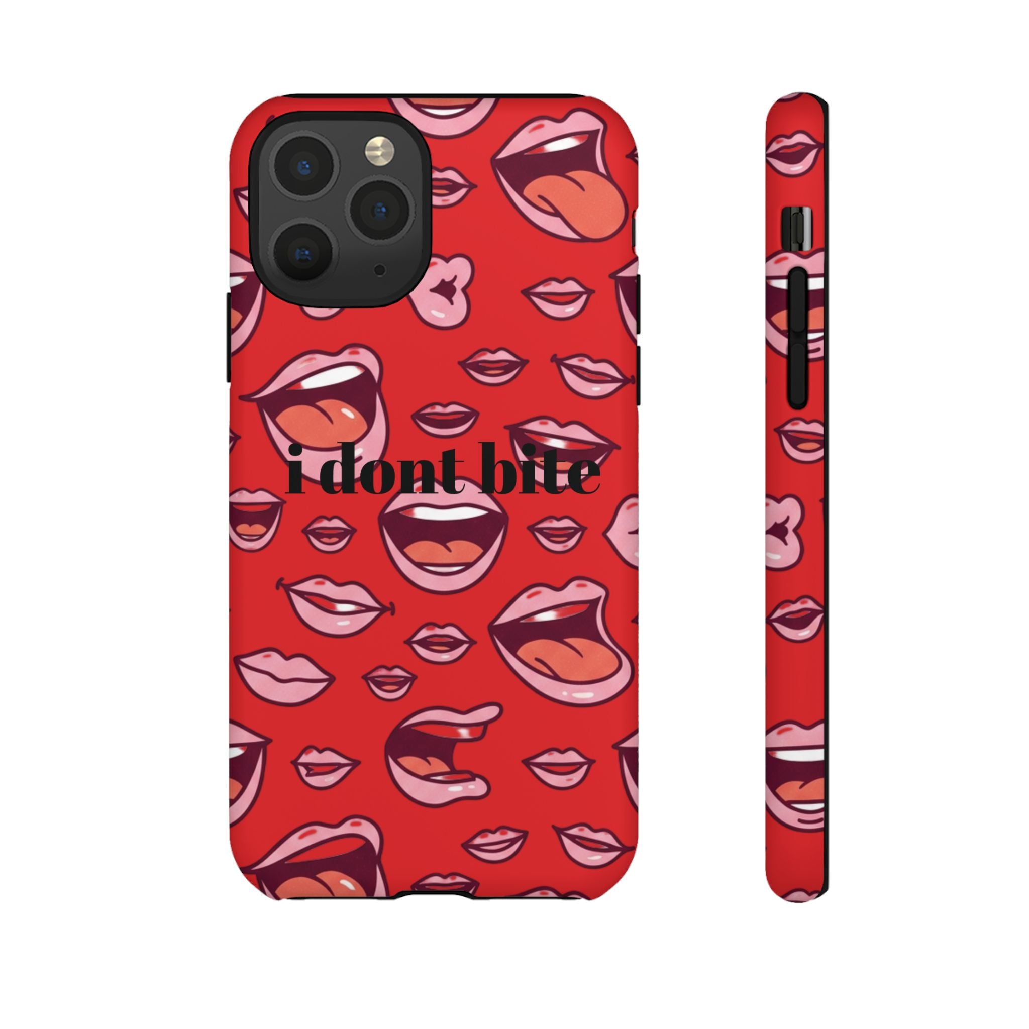 Bold Red Lips Phone Case – "I don’t bite" Graphic Tough Case
