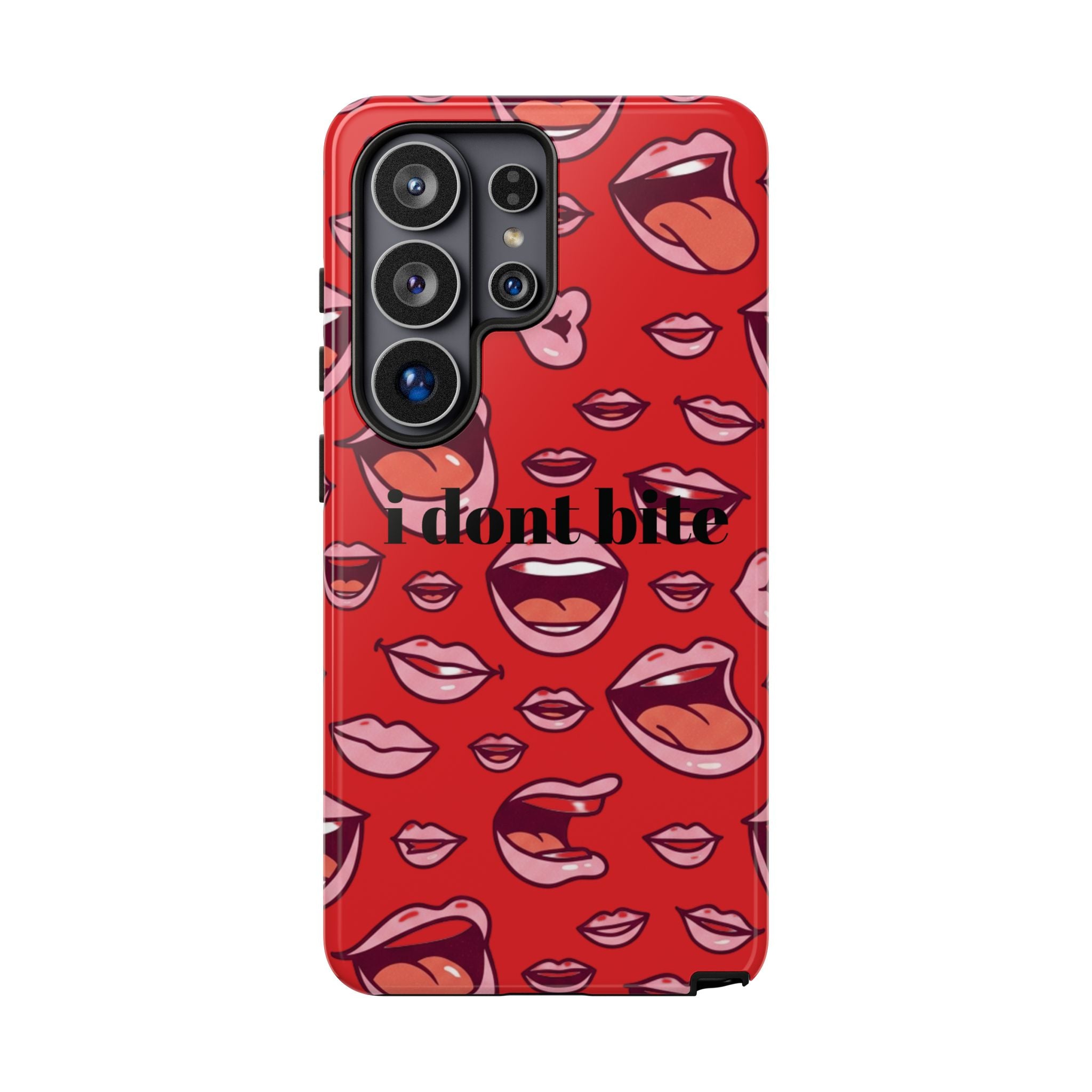 Bold Red Lips Phone Case – "I don’t bite" Graphic Tough Case
