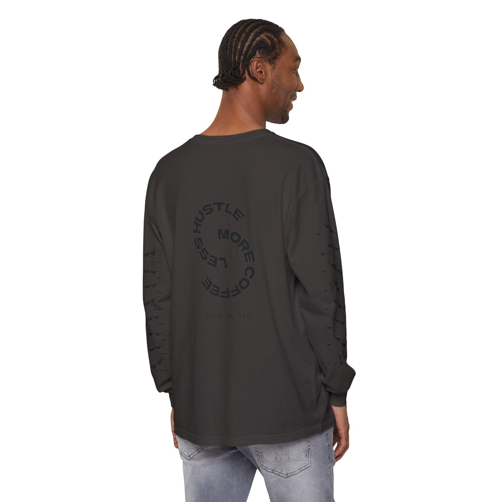 Long Sleeve T-Shirt — "When the Fit Hard But Life Isn't" Fitness Graphic (Hustle More, Less Coffee)