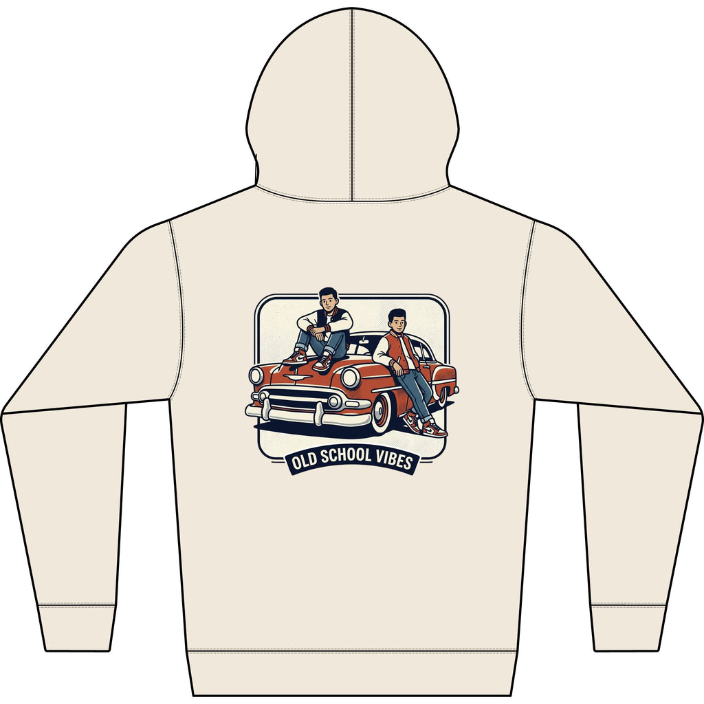 Old School Vibes Hoodie — Retro Car & Guys Graphic Sweatshirt