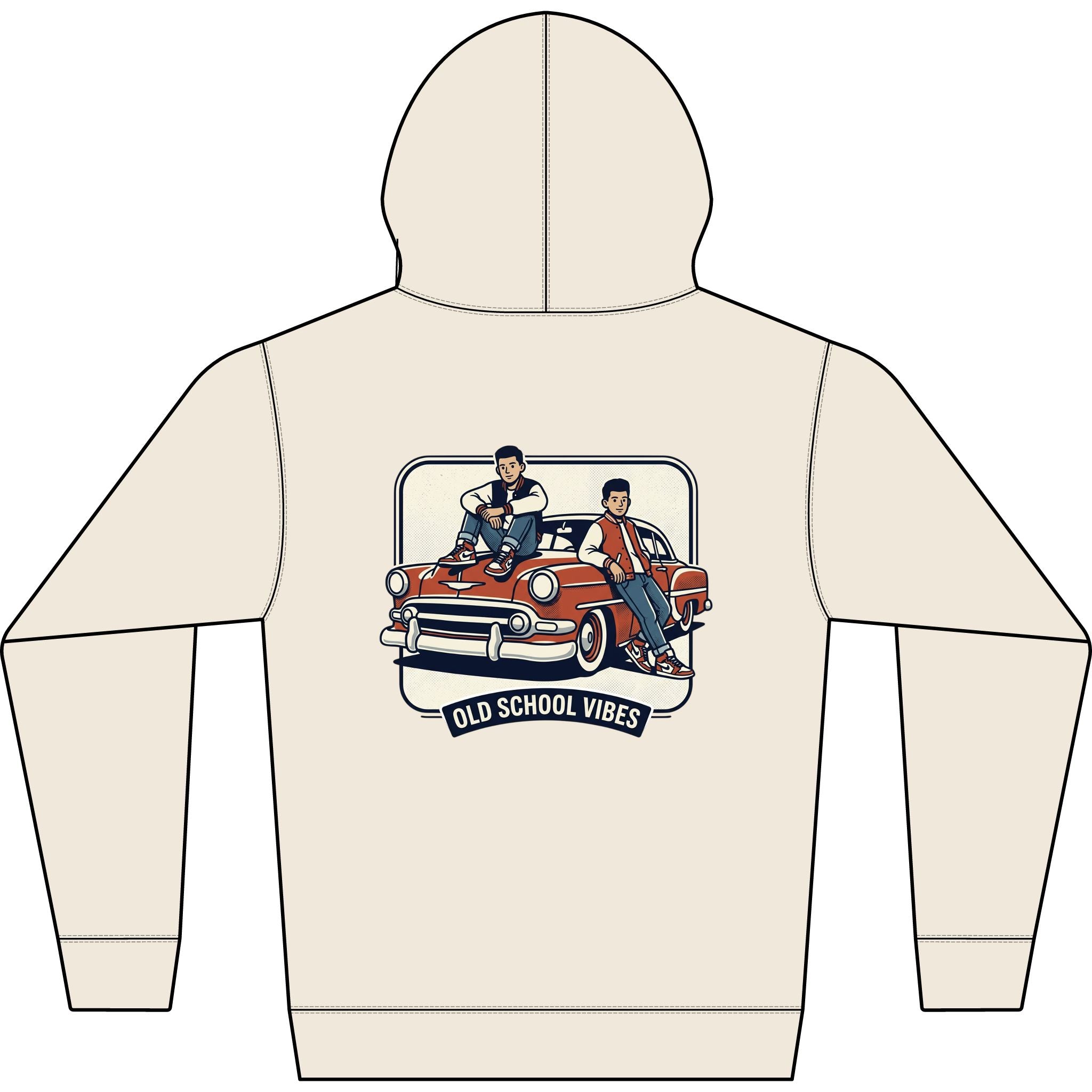 Old School Vibes Hoodie — Retro Car & Guys Graphic Sweatshirt