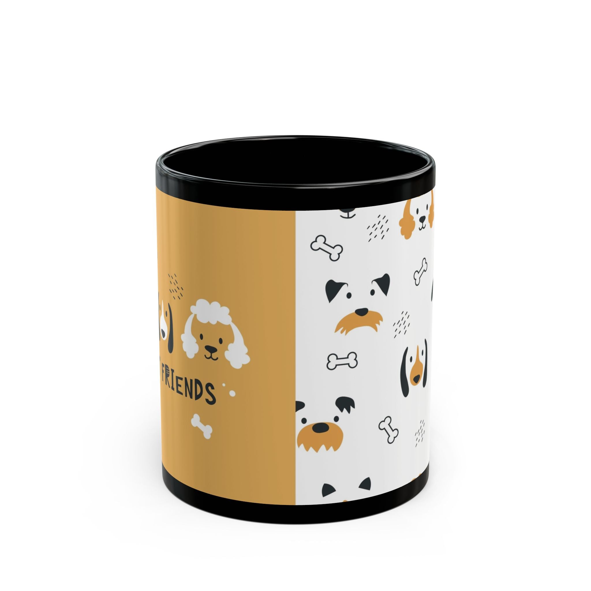Dog Friends Ceramic Black Mug — Cute Paw Print Pattern, 11oz & 15oz