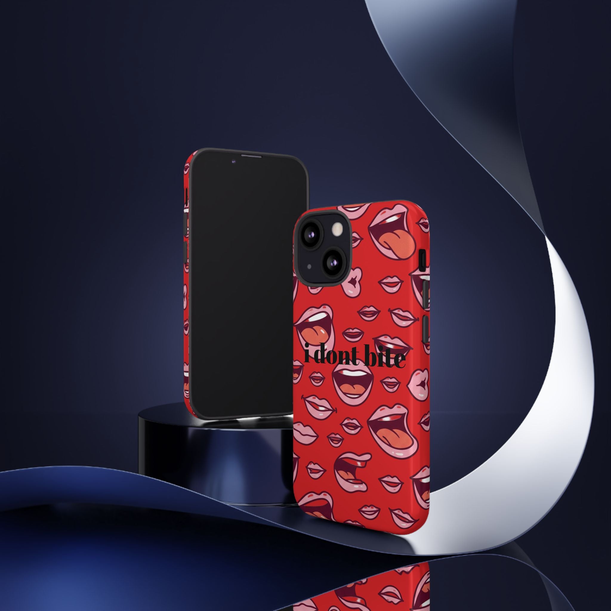 Bold Red Lips Phone Case – "I don’t bite" Graphic Tough Case