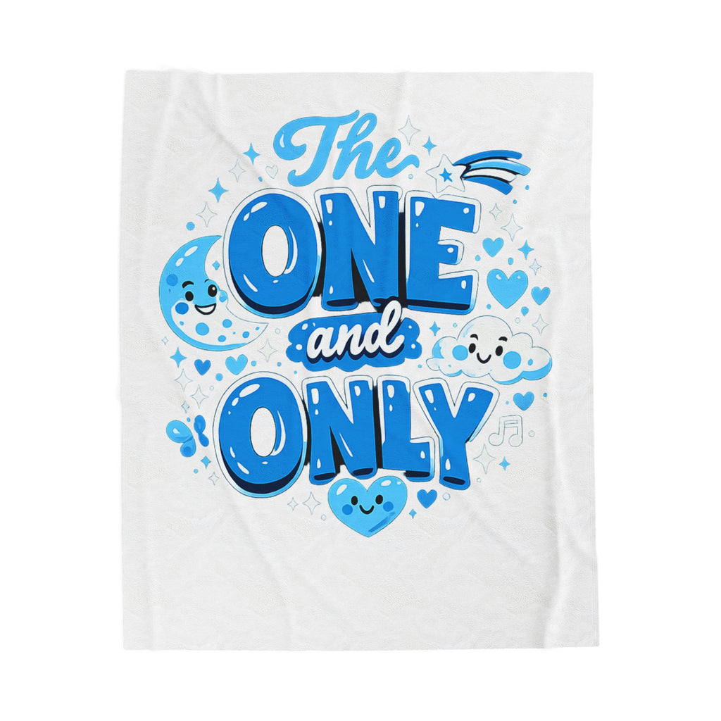 The One and Only Velveteen Plush Blanket — Cute Blue Kawaii Hearts & Clouds Throw