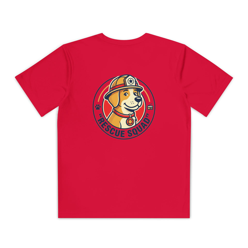 Rescue Squad Youth Tee — "Happy Home" Puppy Firefighter Kids Shirt