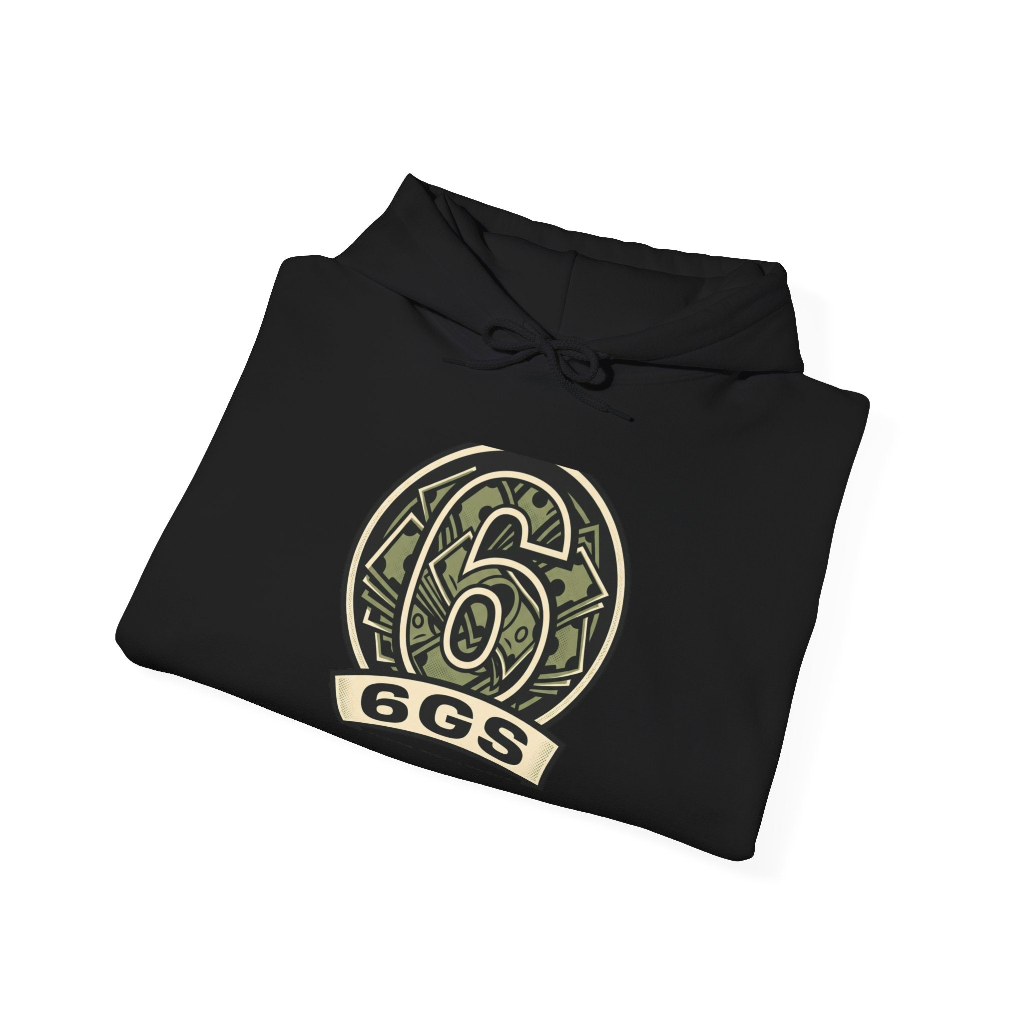 6GS Emblem hoodie-white pullover with military- Green coin logo